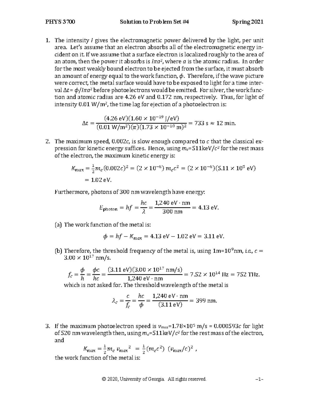 4S - HW 4 for modern physics - The intensity I gives the ...