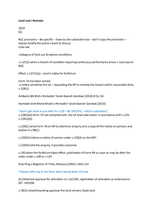 Land Law I Revision Land Law I Lia2005 Studocu
