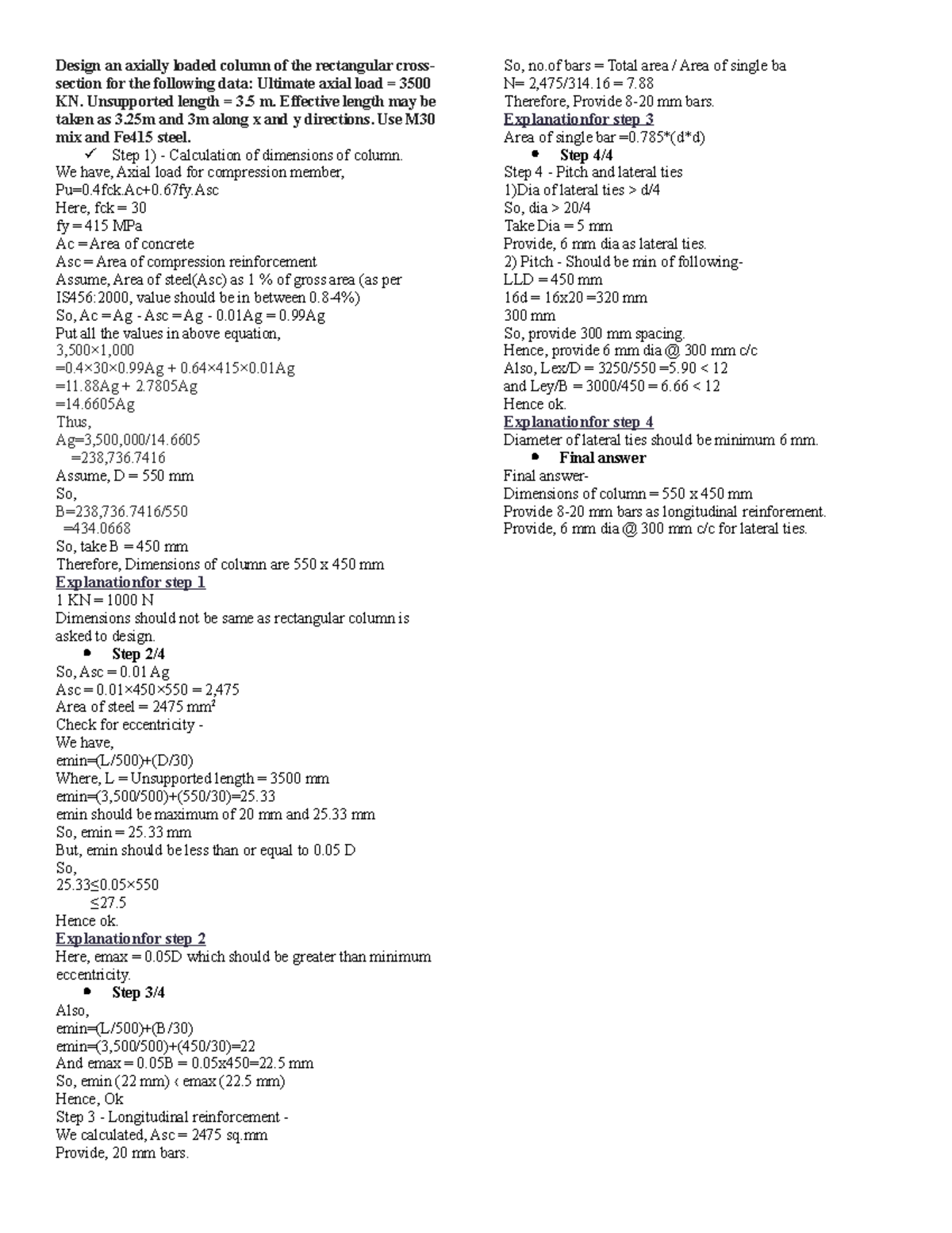 Civil Engineering Structural Notes - Design an axially loaded column of ...