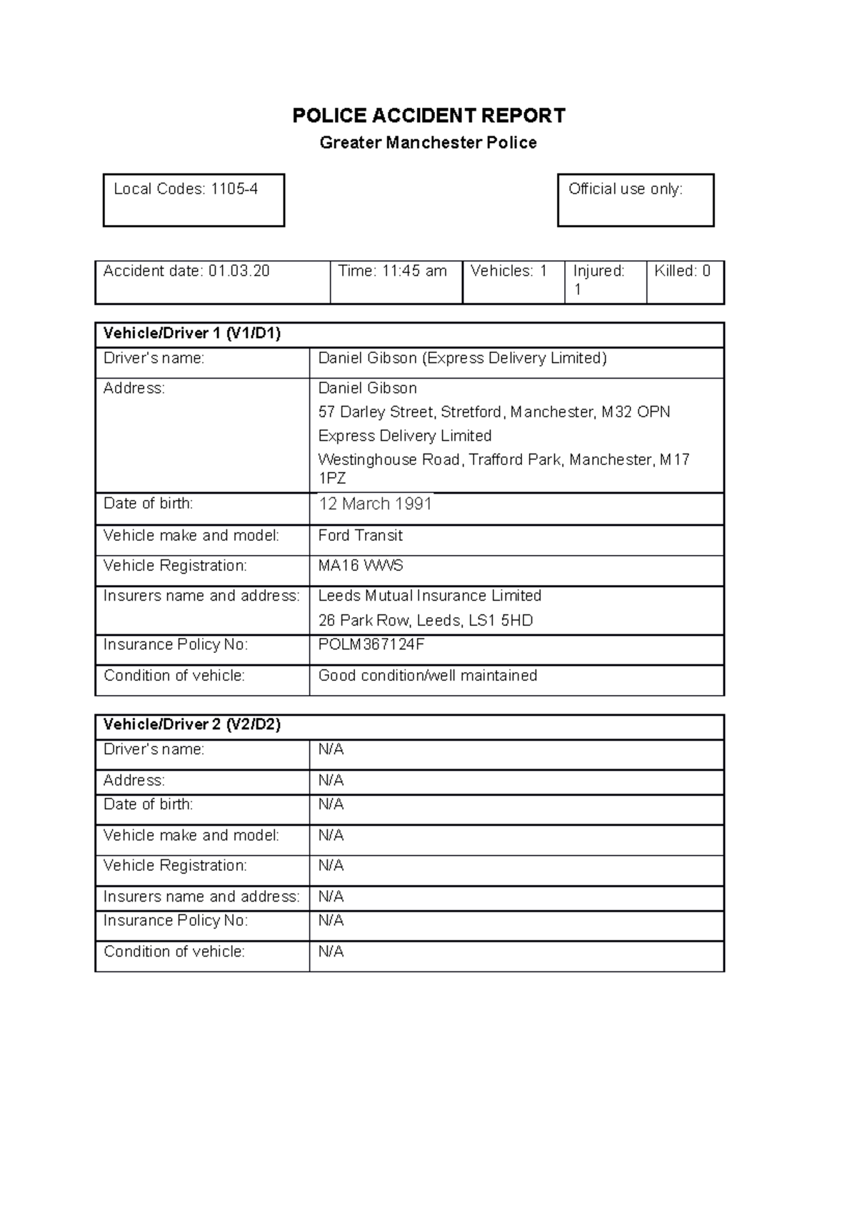 Police Accident Report - POLICE ACCIDENT REPORT Greater Manchester ...