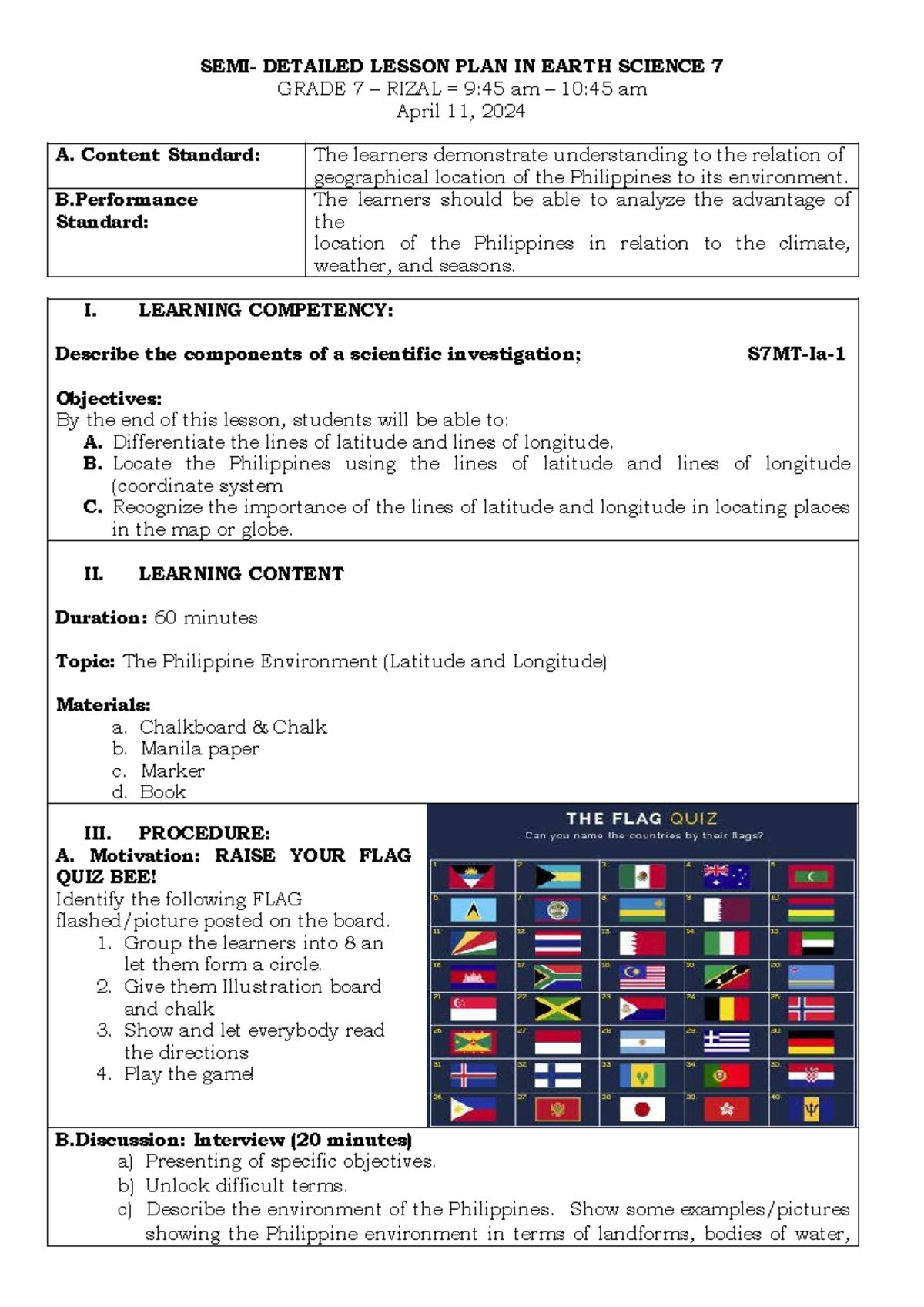 April 11, 2024 Earth coordinate system - SEMI- DETAILED LESSON PLAN IN ...