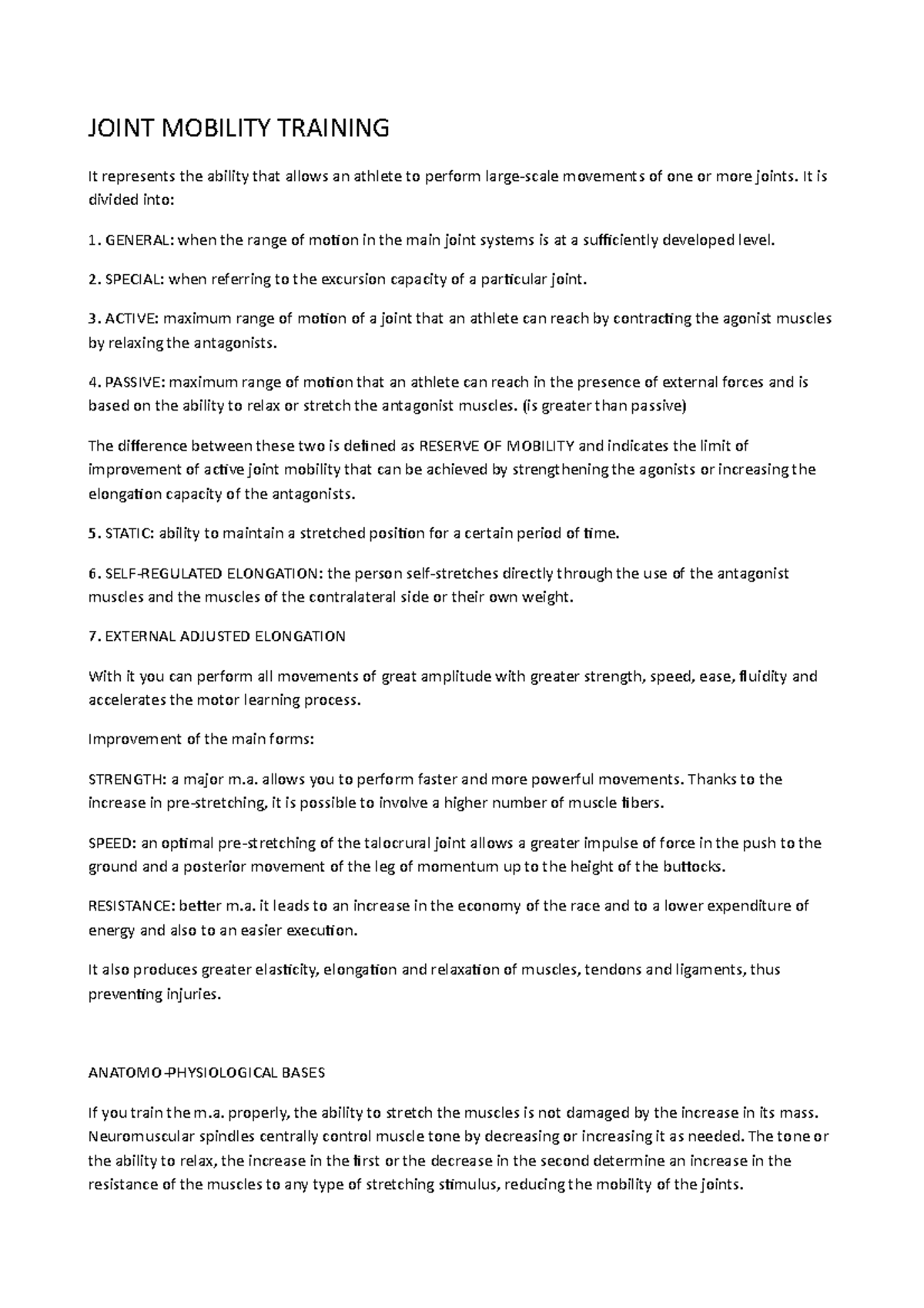 Joint Mobility Training JOINT MOBILITY TRAINING It represents the