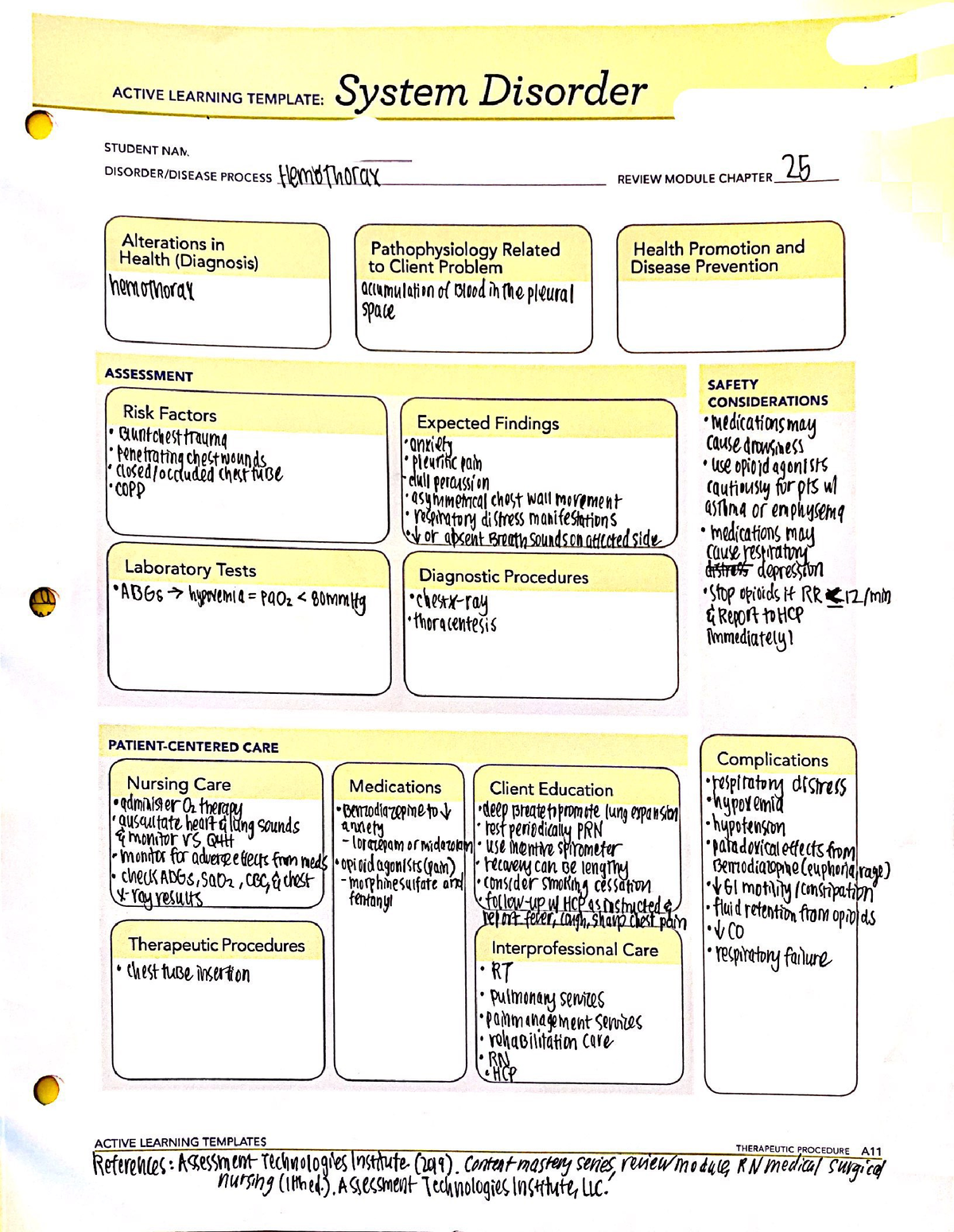 System Disorder Hemothorax - NR341 - Studocu