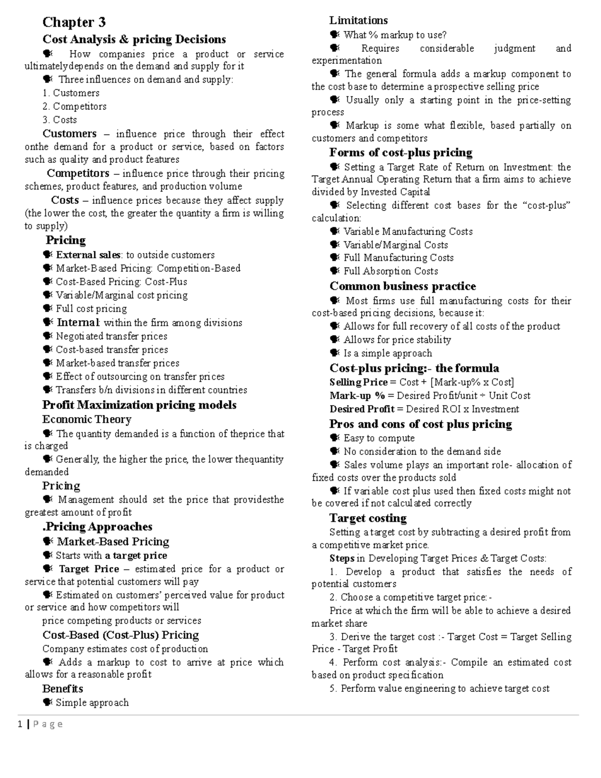 Chapter 3 short note - used to this material - Chapter 3 Cost Analysis ...