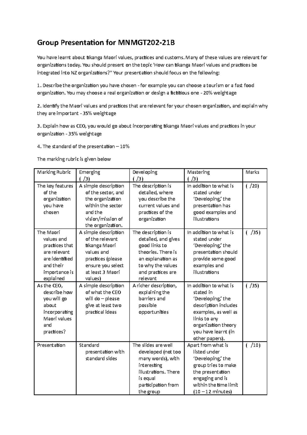 group presentation assignment transcript