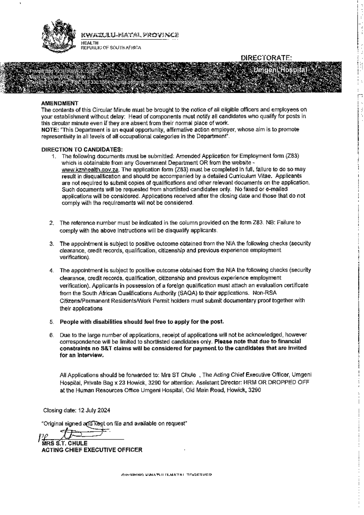 UMH08 - Tenders - PROVINCE HEALTH REPUBLIC OF SOUTH AFRICA DIRECTORATE ...