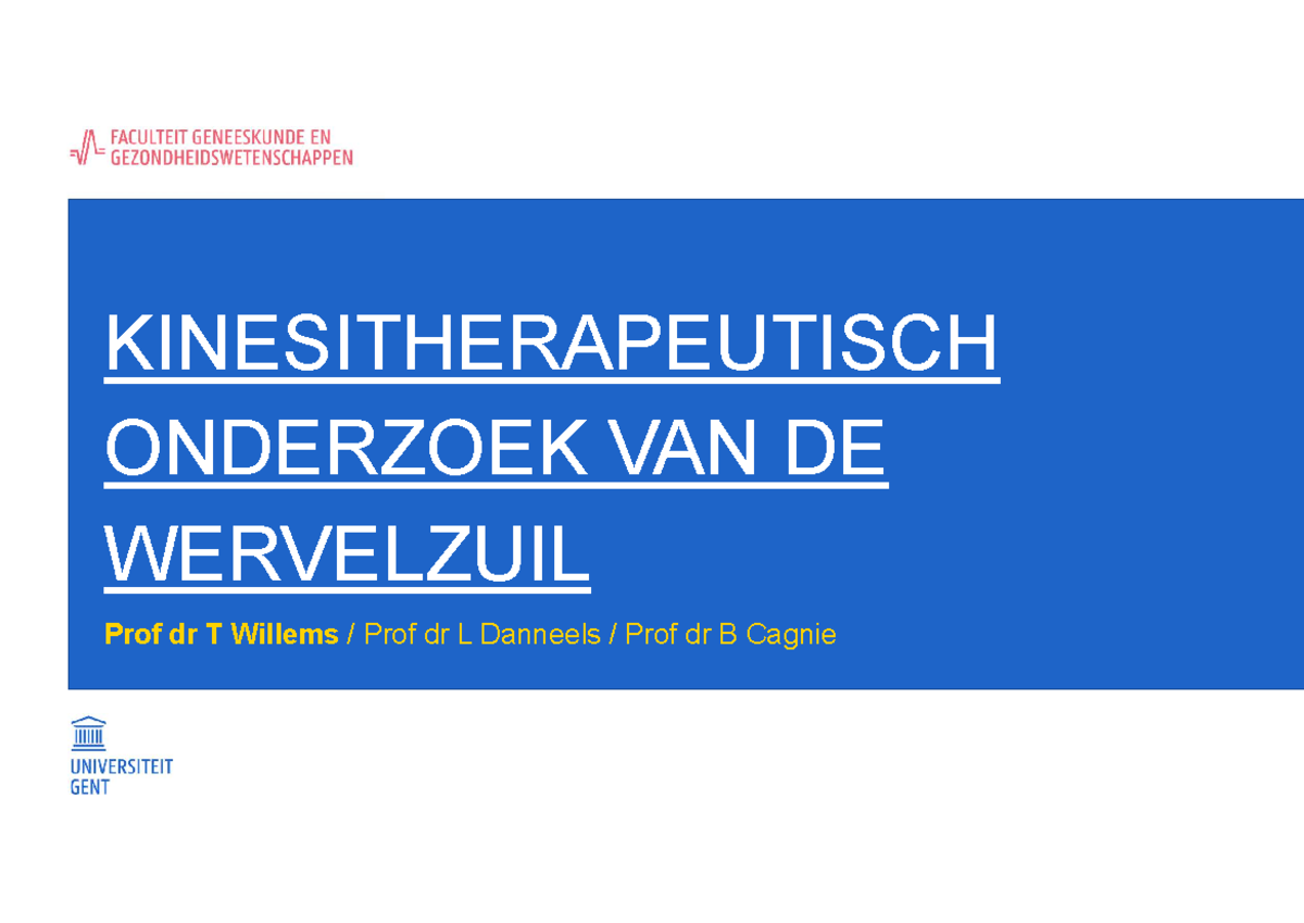 Dia's Kine Ond WZ Les 1 - KINESITHERAPEUTISCH ONDERZOEK VAN DE ...