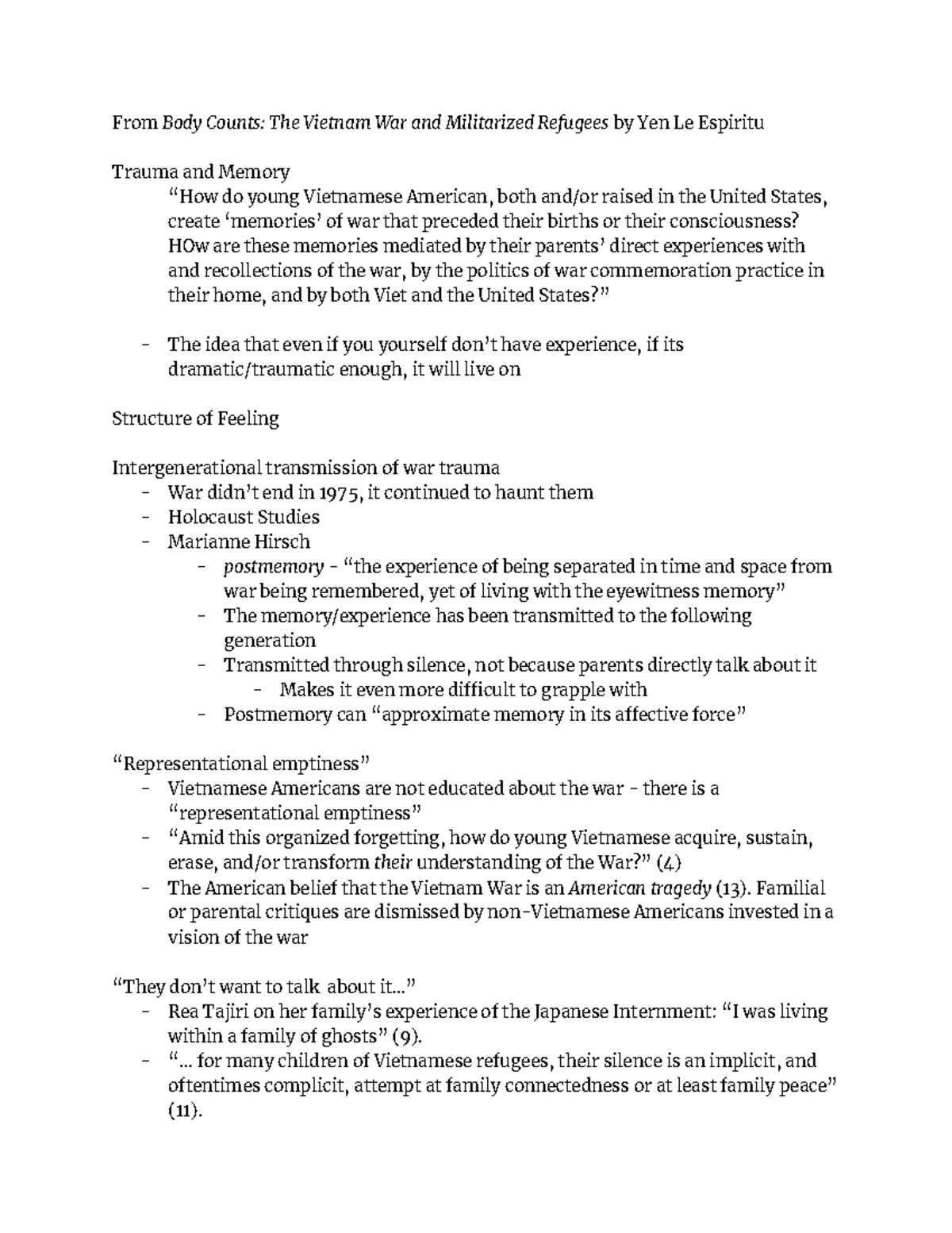 Refugee Postmemories The Generation After (Espiritu) From Body Counts