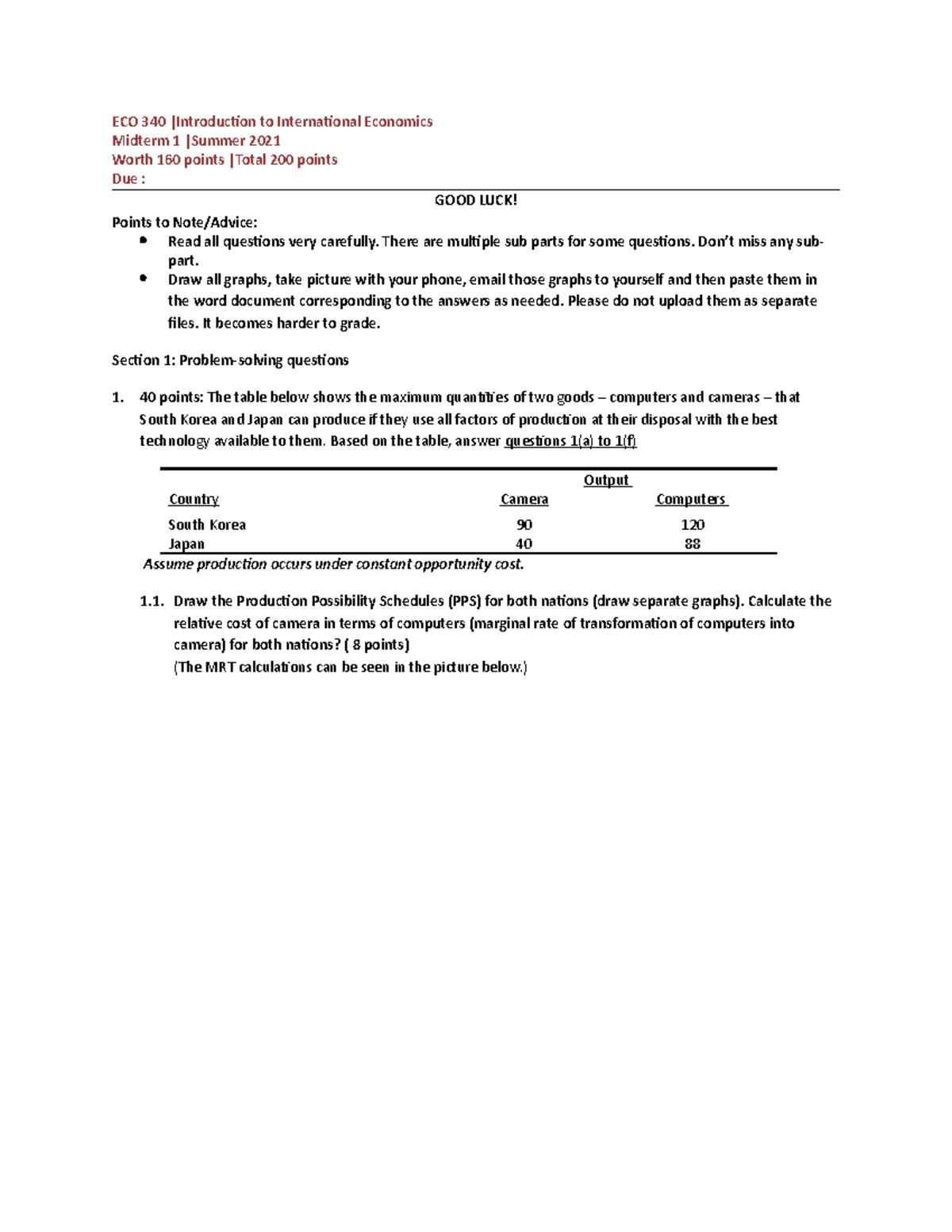 ECO 340 Midterm - ECO 340 |Introduction To International Economics ...