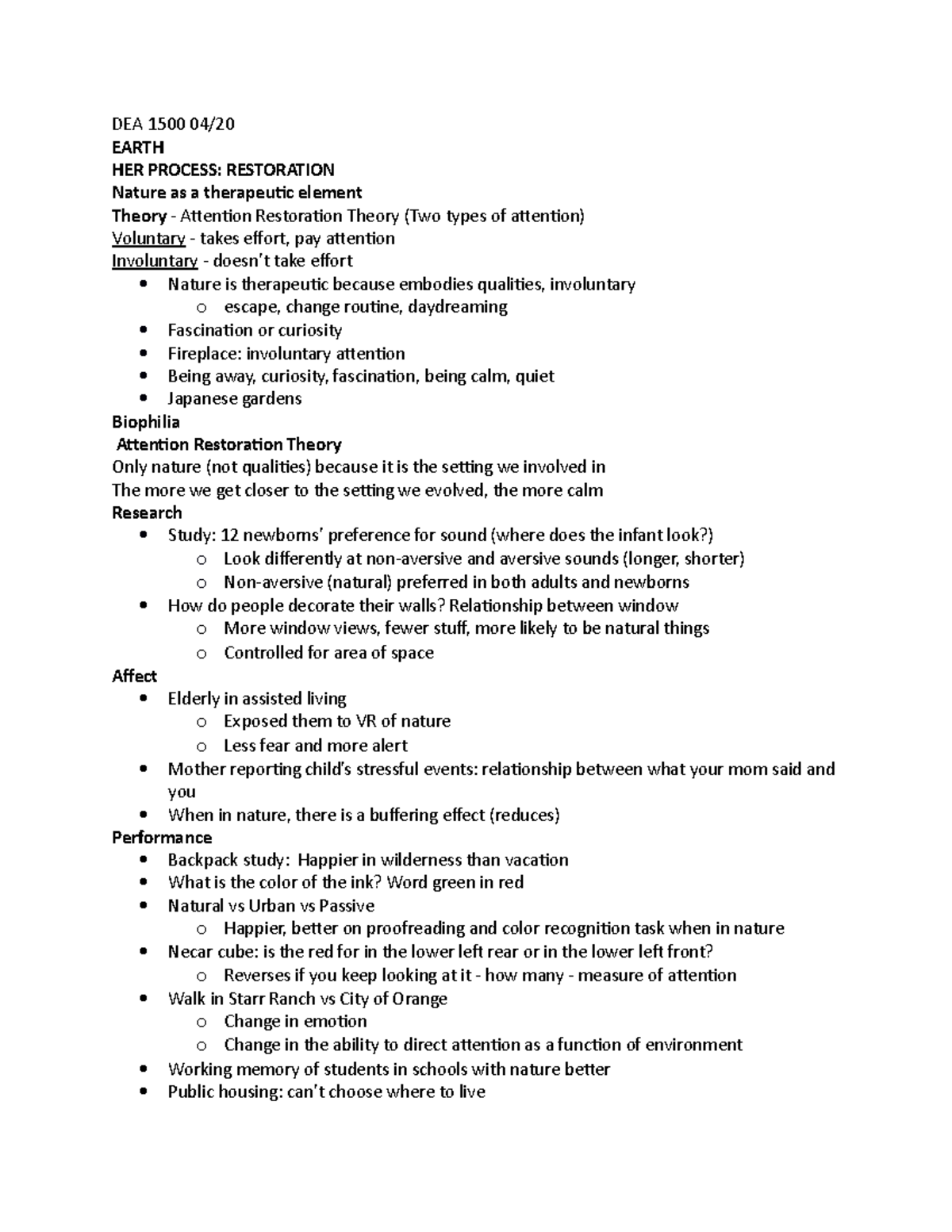 DEA 1500 - Lecture notes 26 - DEA 1500 EARTH HER PROCESS: RESTORATION ...