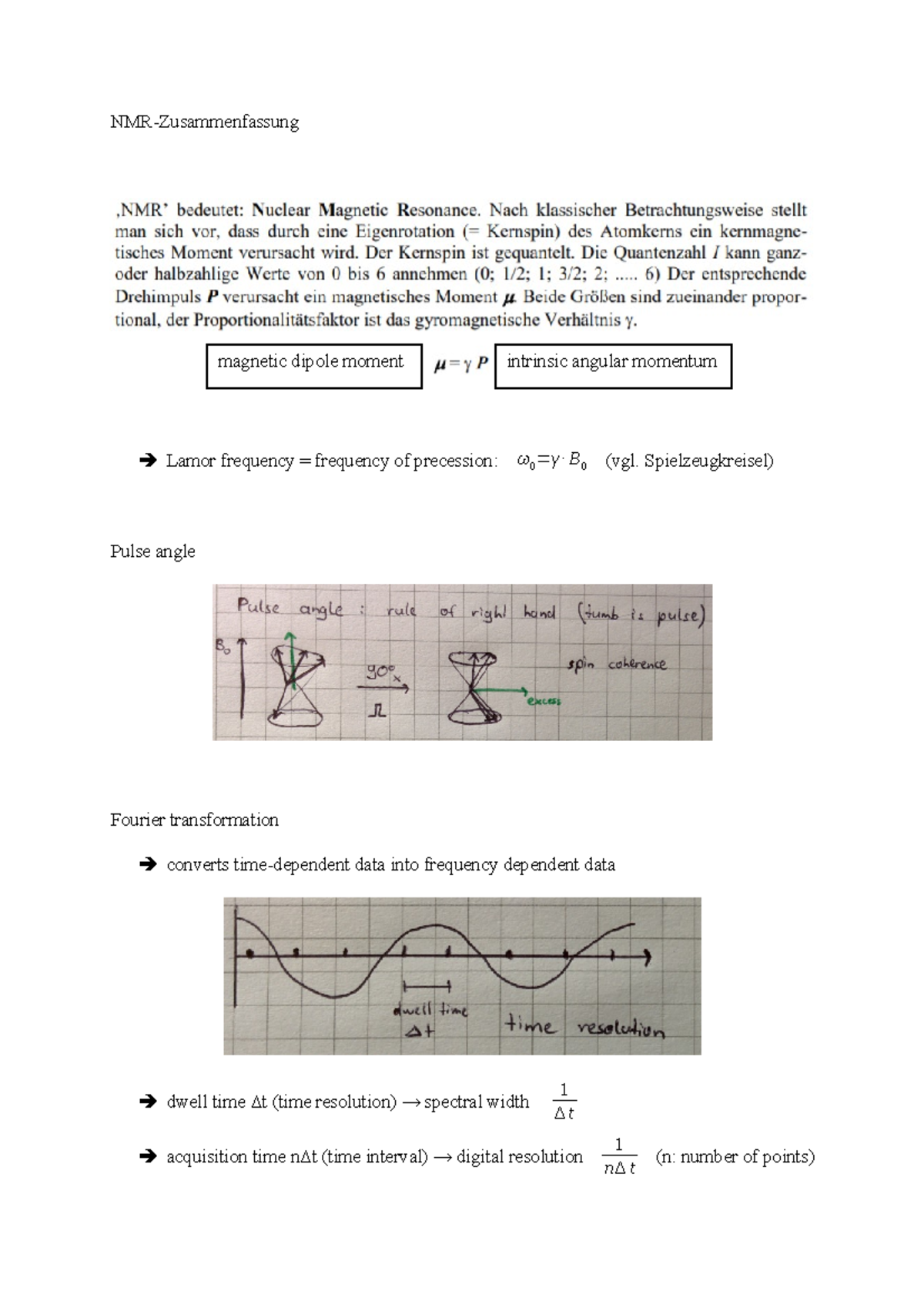 NMRSummary Zusammenfassung Advanced Methods of NMR Spectroscopy