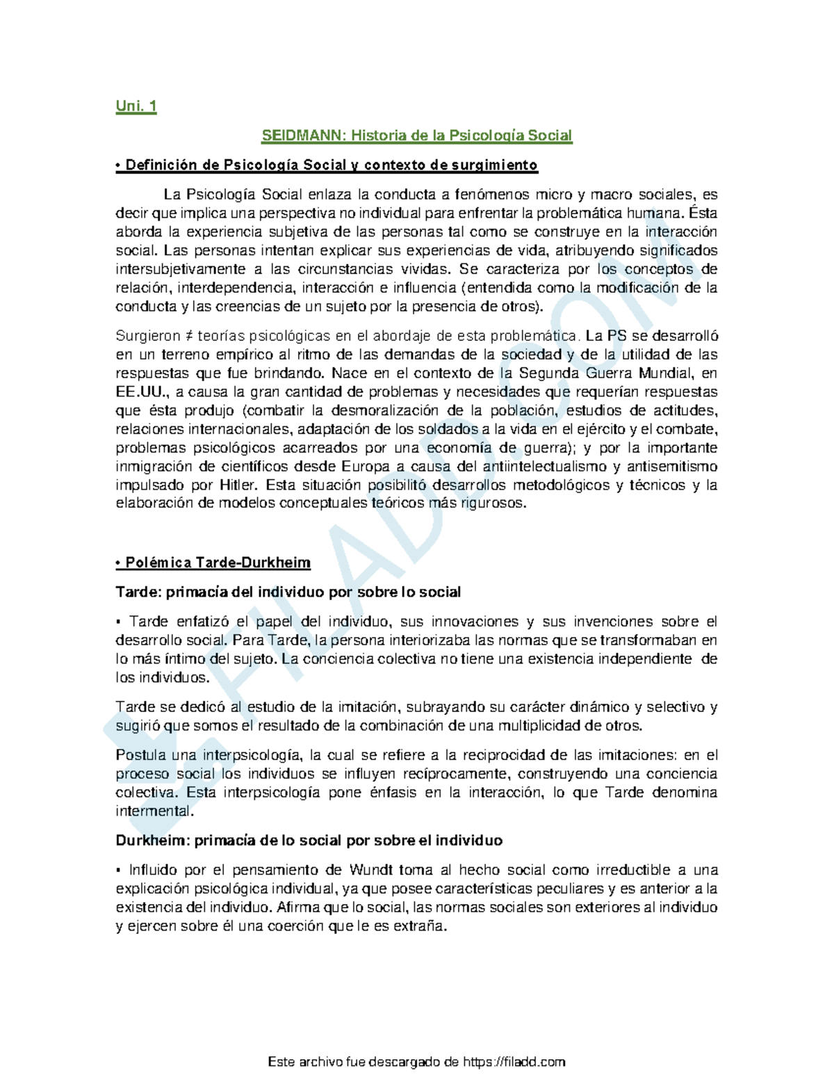 Resumen Completo Para Final. Cat. Wainstein - Uni. 1 SEIDMANN: Historia ...