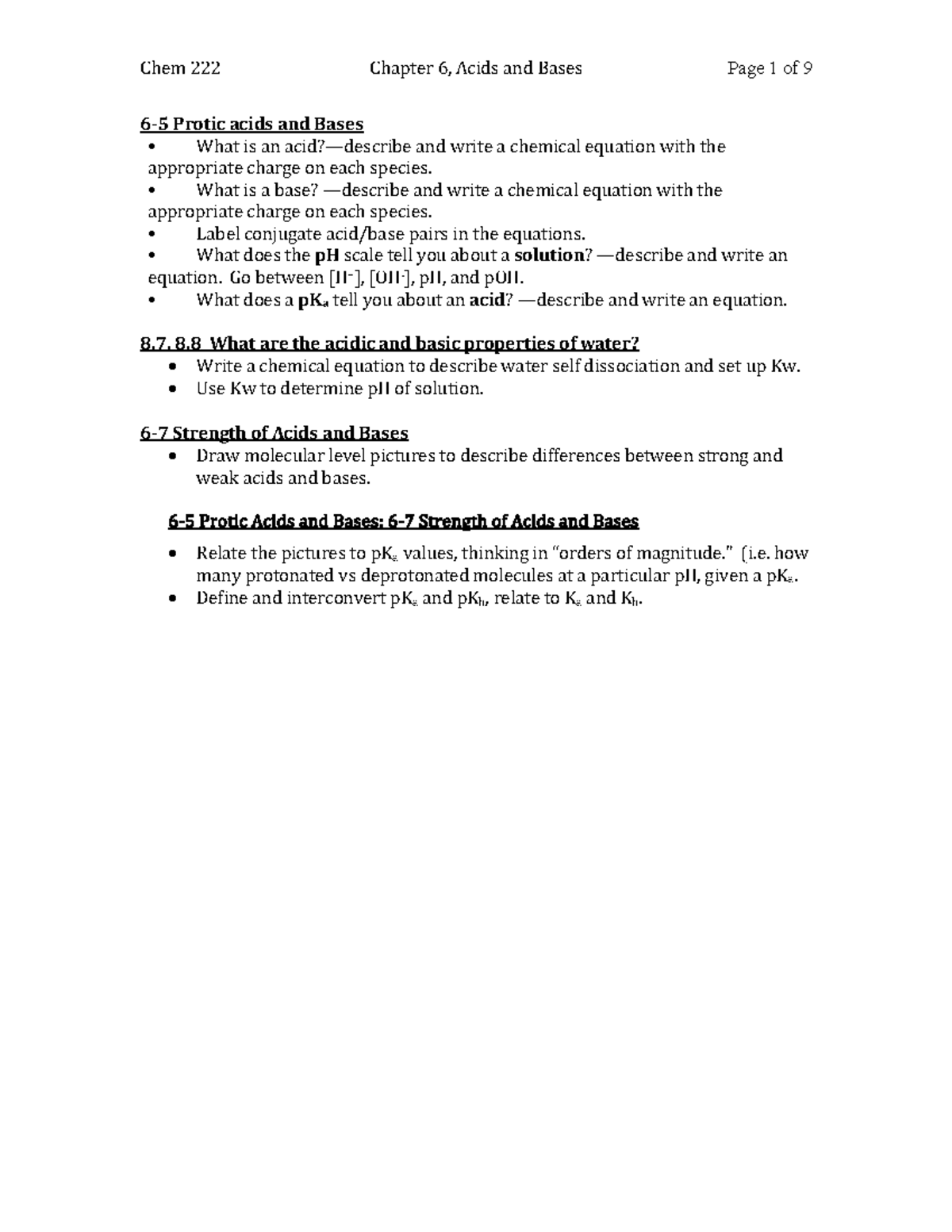 Ch6 acids Bases - notes - 6 - 5 Protic acids and Bases What is an acid ...