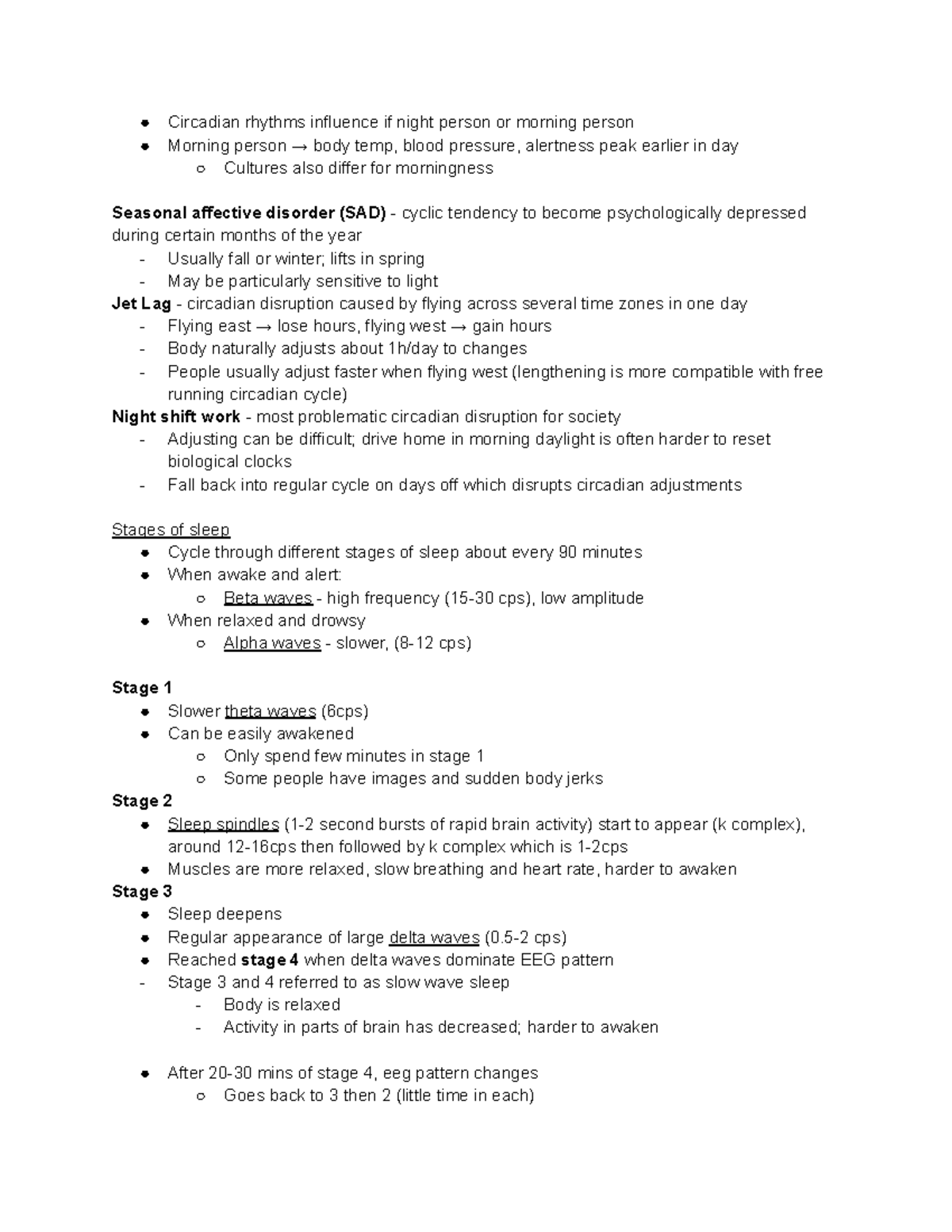 Psych Midterm Notes Textbook Circadian Rhythms Influence If Night