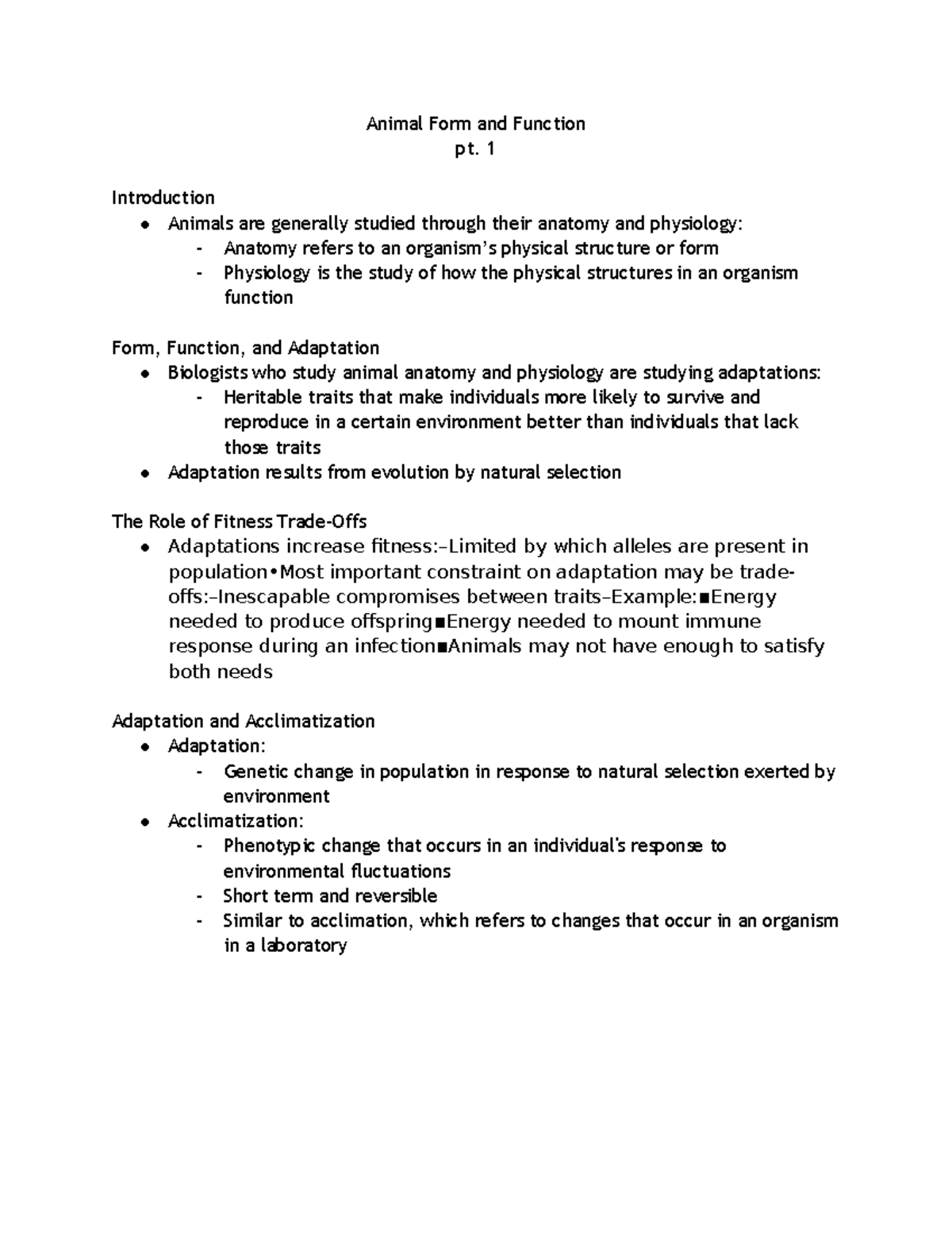 Animal Form and Function pt. 1 - 1 Introduction Animals are generally ...
