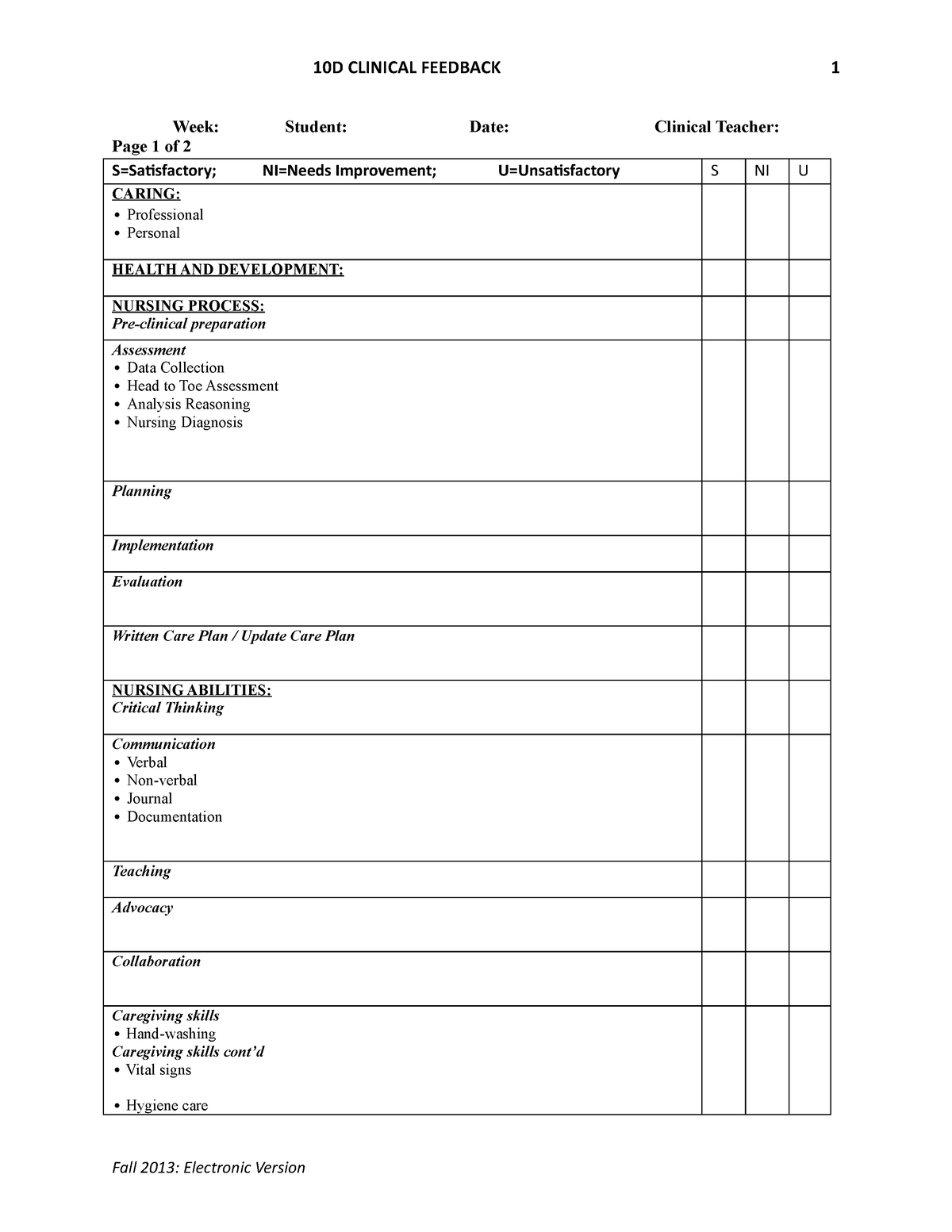 10D Clinical Feedback Sheet - electronic version 2 F2013 - 10D CLINICAL ...