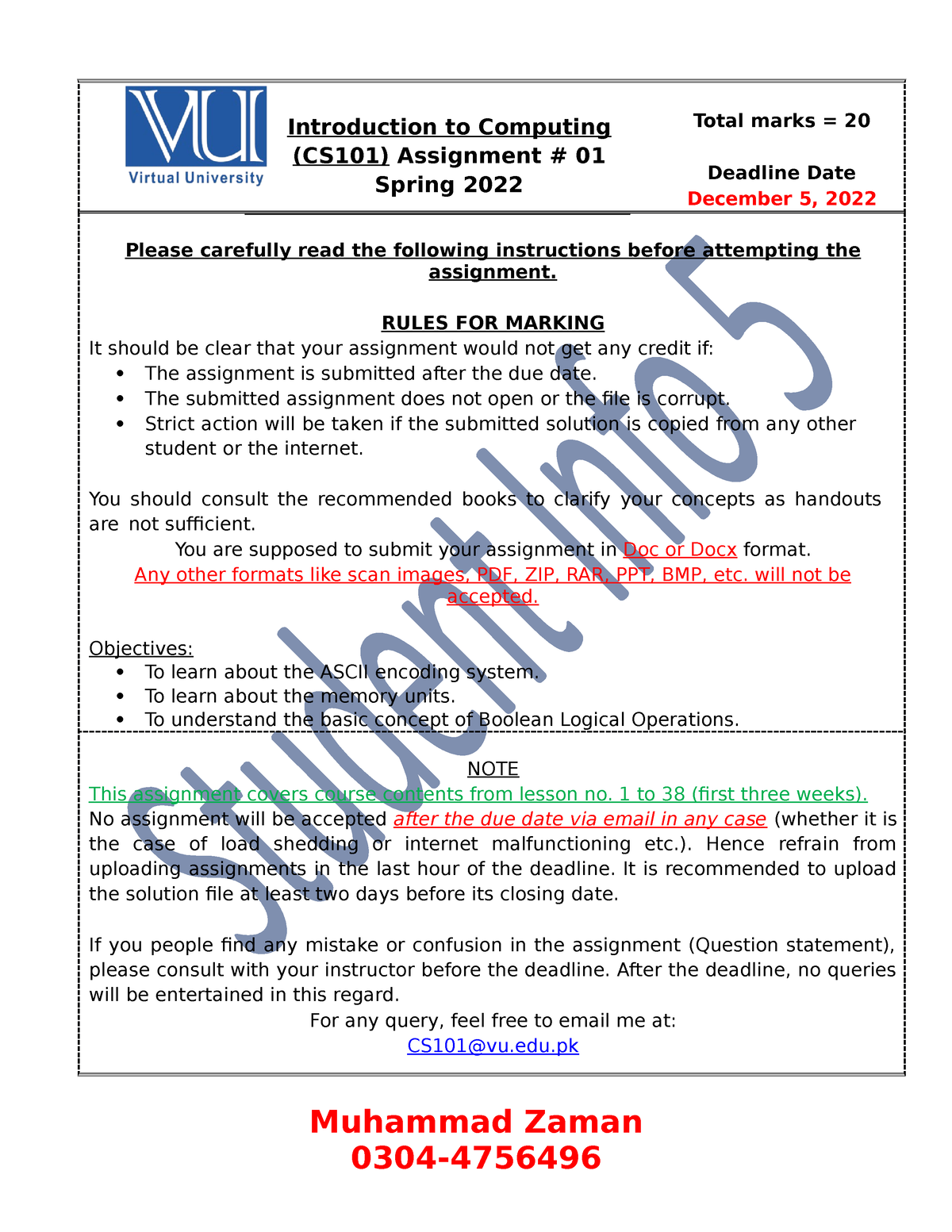 introduction to computing (cs101) assignment # 01 spring 2022