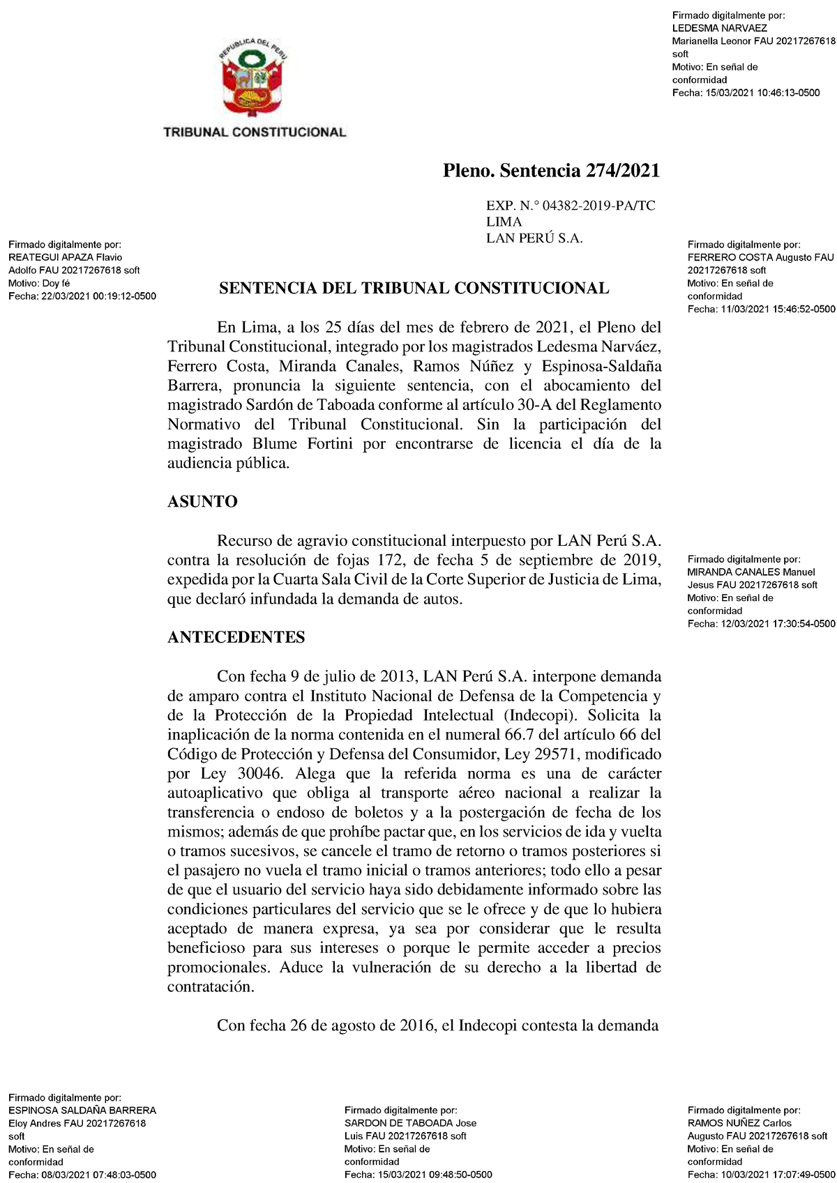 Jurisprudencia De Libre Competencia - Pleno. Sentencia 274/ EXP. N ...