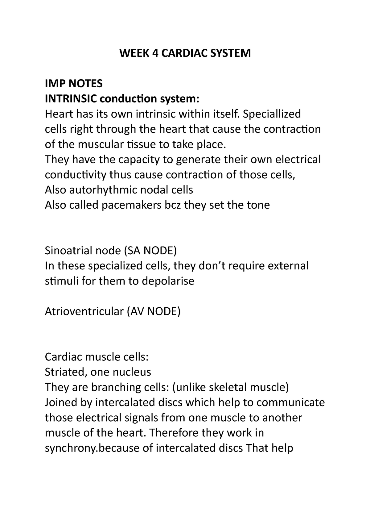 WEEK 4 Cardiac System - Lec notes. - WEEK 4 CARDIAC SYSTEM IMP NOTES ...