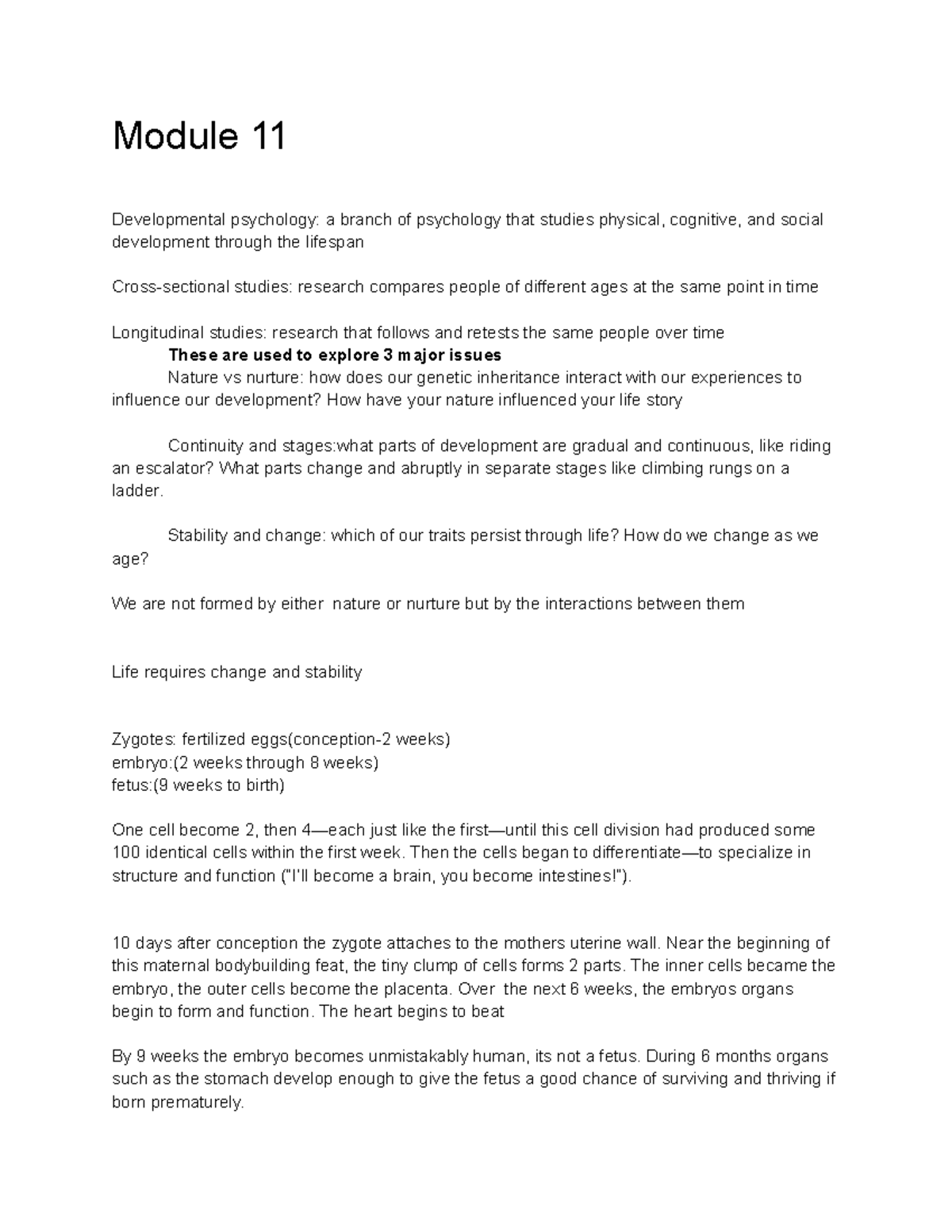 Psych 11 15 Chapter Notes Module 11 Developmental