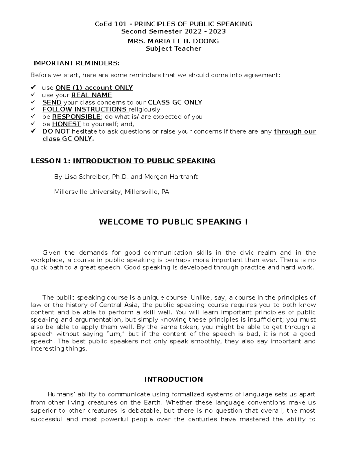 Co Ed 101 - Lesson 1 (2023) - CoEd 101 - PRINCIPLES OF PUBLIC SPEAKING ...