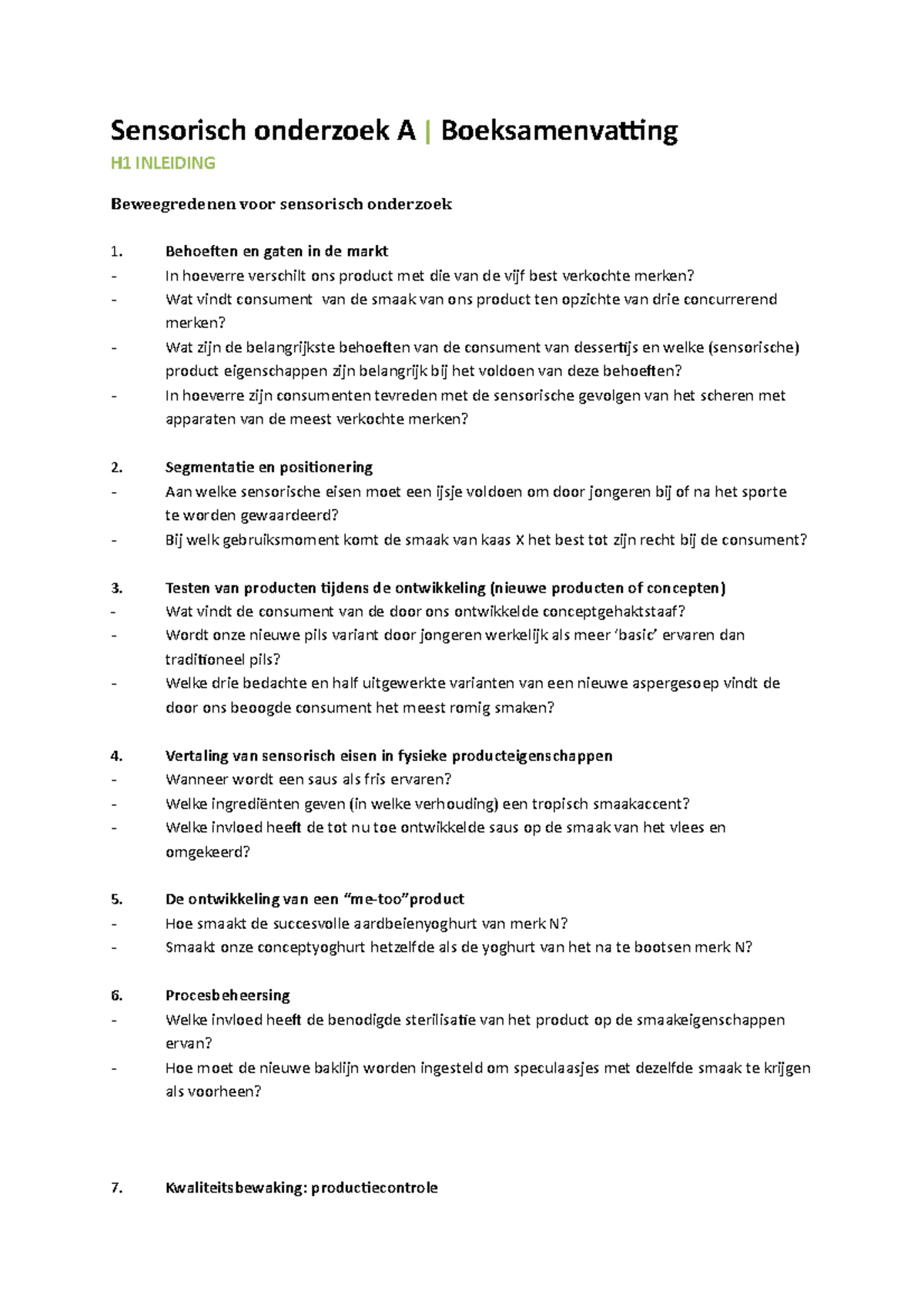 Sensorisch Onderzoek A - Samenvatting - Sensorisch Onderzoek A ...