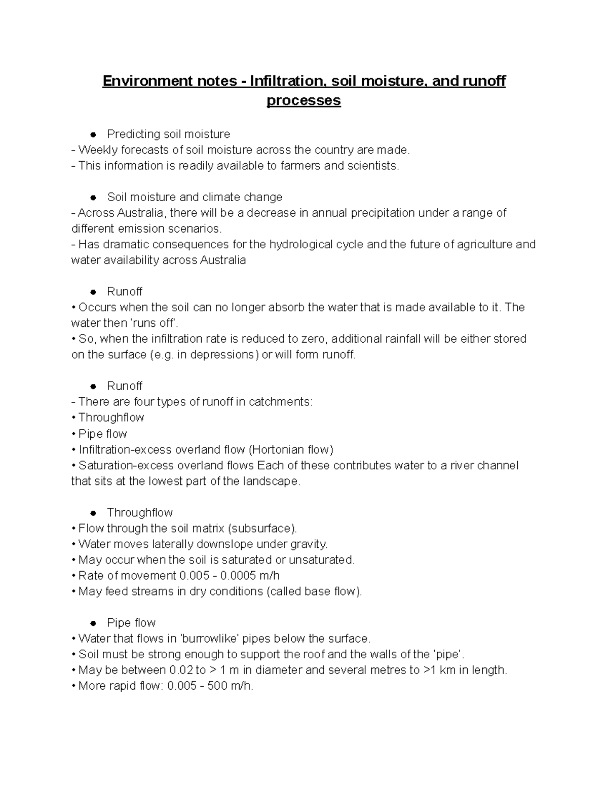 Environment notes - Infiltration, soil moisture, and runoff processes ...
