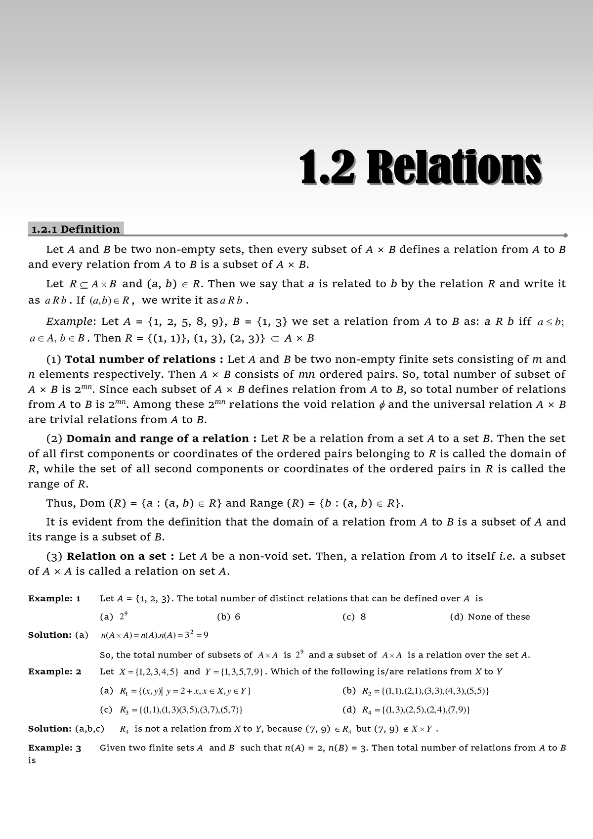 Relation Theory - Notes - 1.2 Definition. Let A And B Be Two Non-empty ...