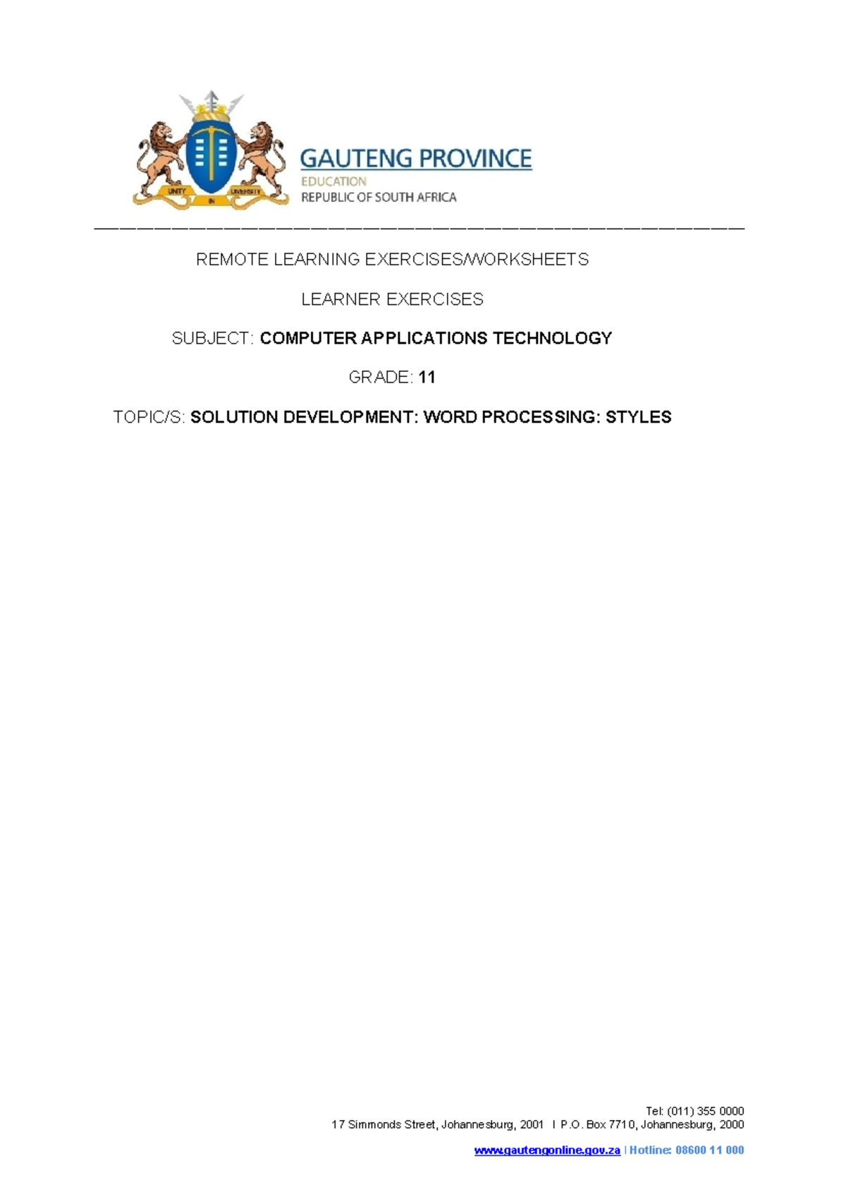 CAT Grade 11 Term 2 Word Processing LG - - Studocu