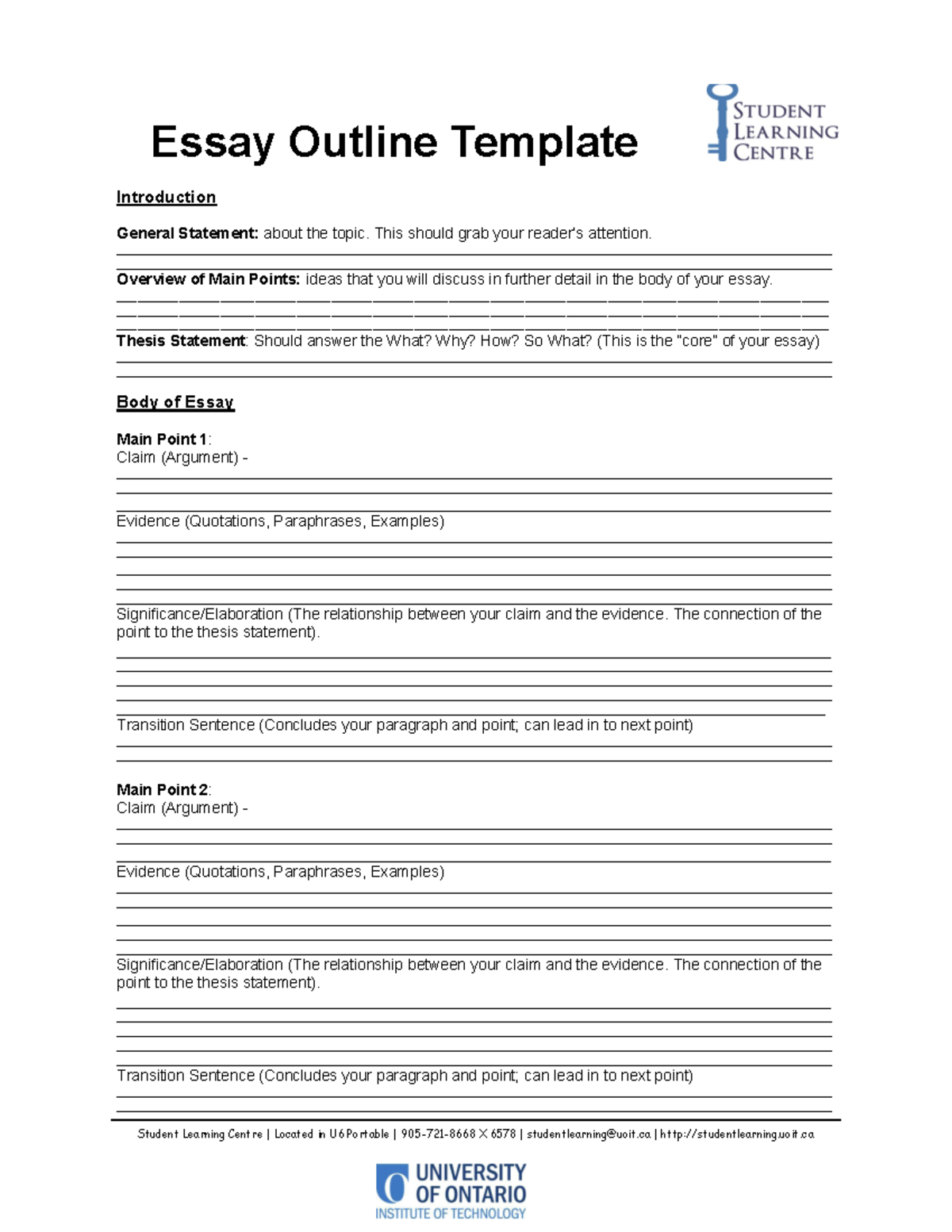 Essay-outline-template - Student Learning Centre | Located in U6 ...