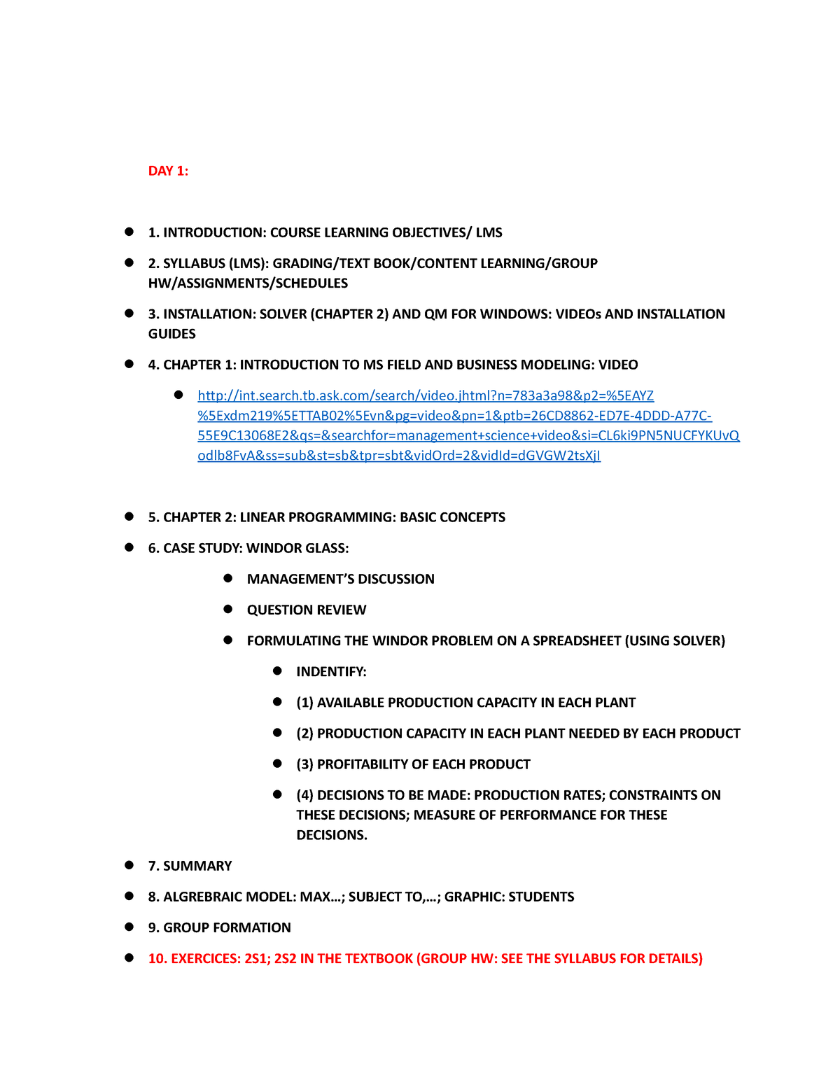 Schedule FOR DAY 1 sdc DAY 1 1. INTRODUCTION COURSE LEARNING