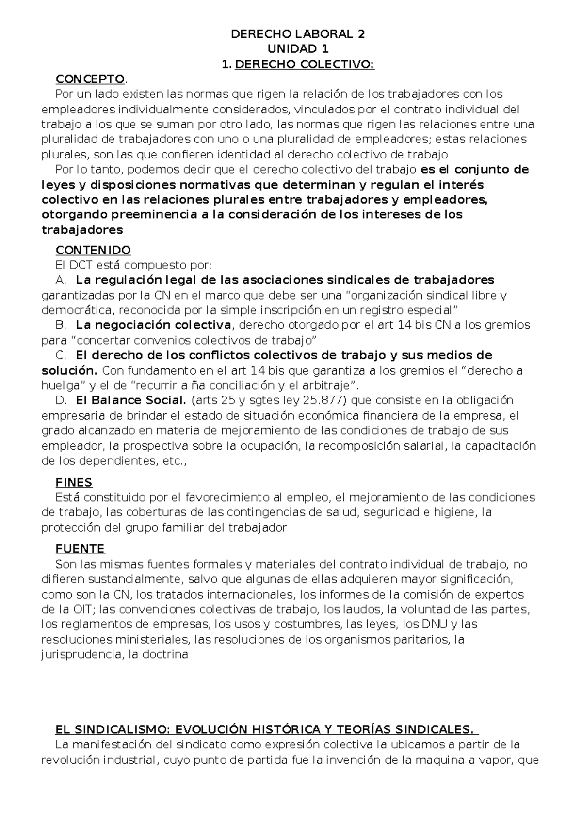 Derecho Laboral 2 - 1 - DERECHO LABORAL 2 UNIDAD 1 1. DERECHO COLECTIVO ...