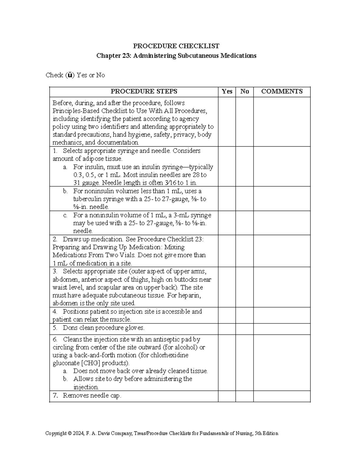 23-12 Administering Subcutaneous Medications - PROCEDURE CHECKLIST ...