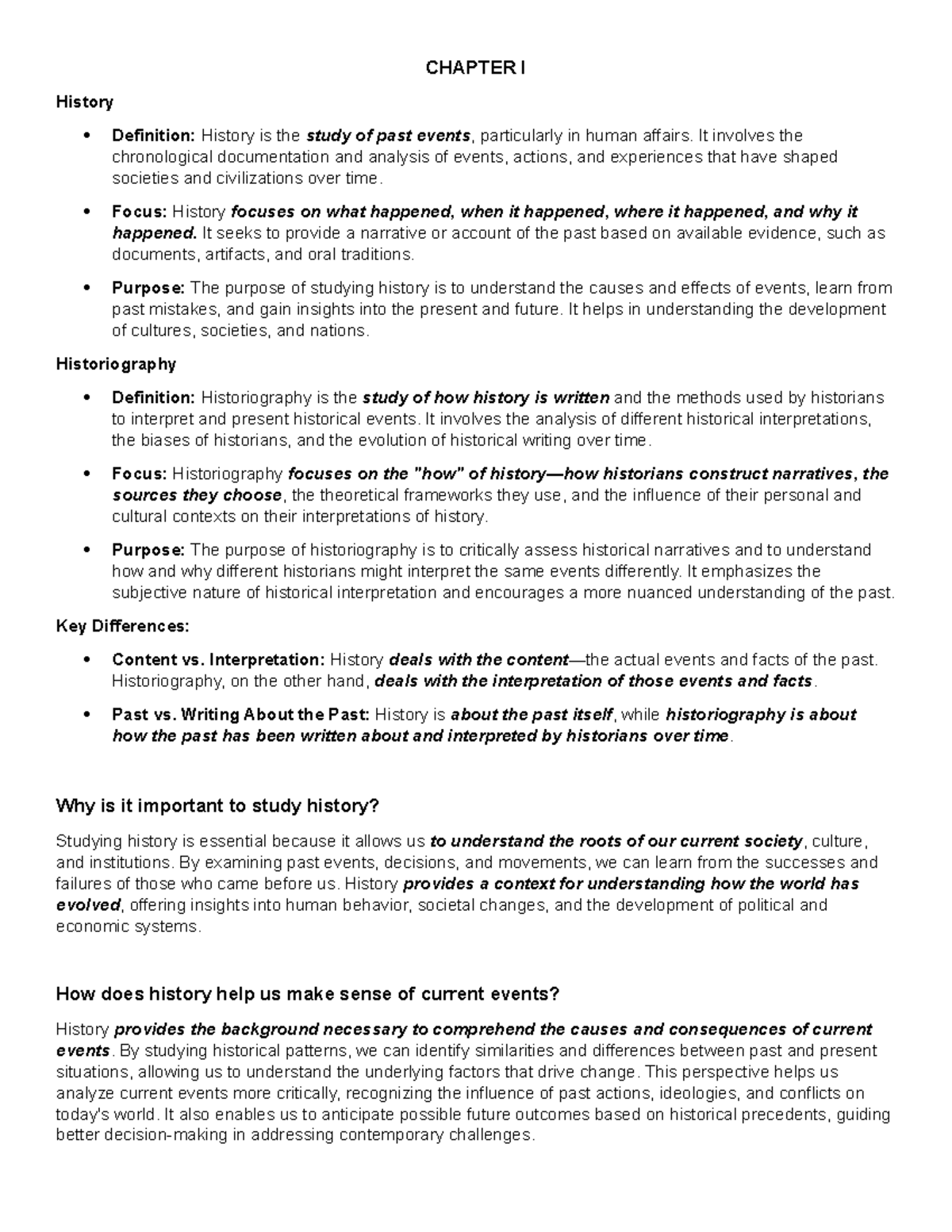 Module 1 CHAPTER I History Definition History is the study of past