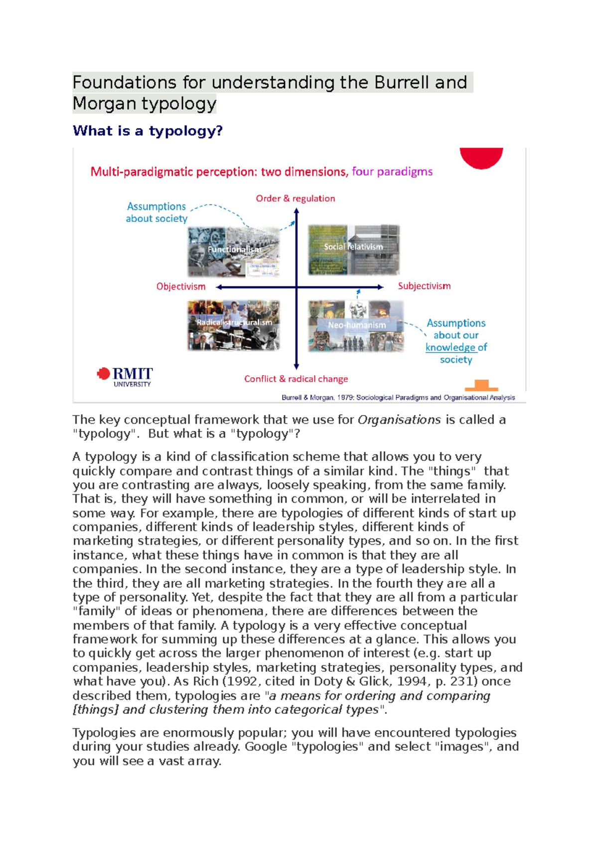 Foundations for understanding the Burrell and Morgan typology - But ...