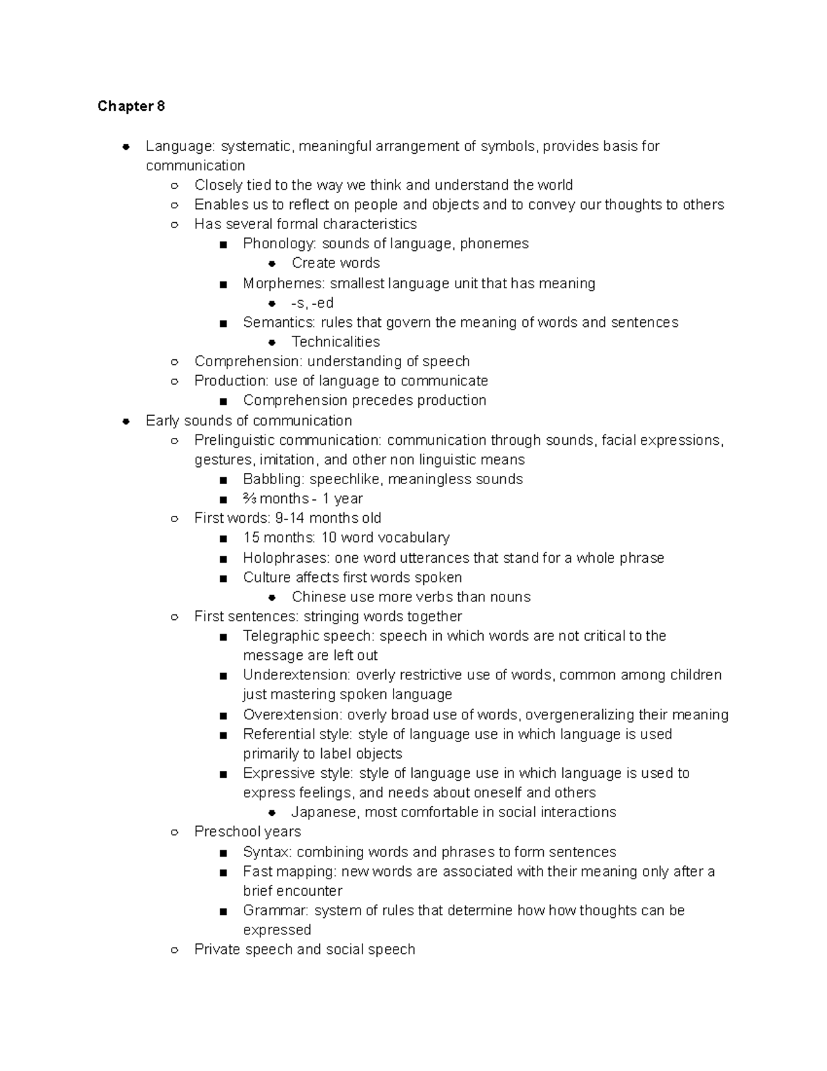 Chapter 8 notes - Chapter 8 Language: systematic, meaningful ...