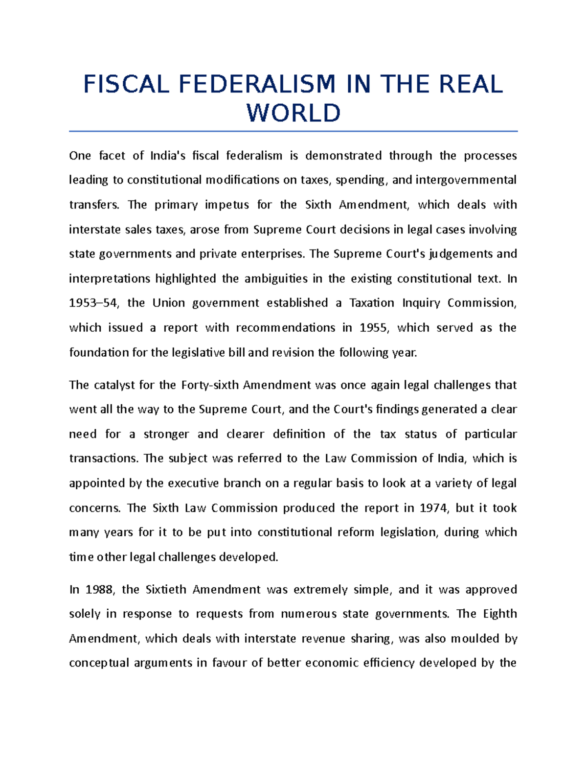 Fiscal Federalism IN THE REAL World - FISCAL FEDERALISM IN THE REAL ...