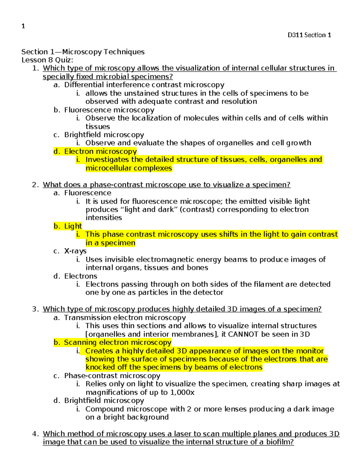 D311 Section 1 Study Quest - D311 Section 1 Section 1—Microscopy ...