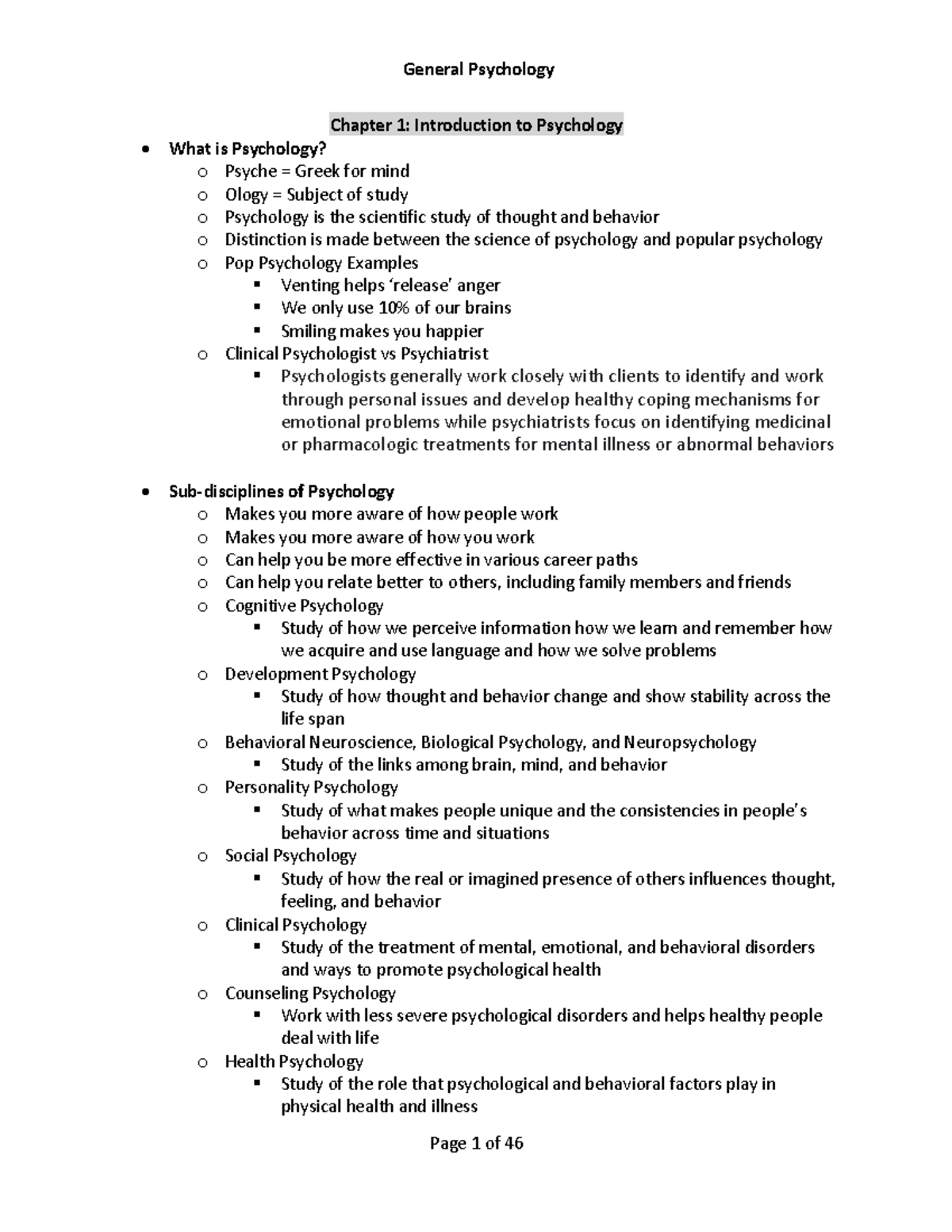 Psychology Chapter 1 - Chapter 1: Introduction To Psychology What Is ...