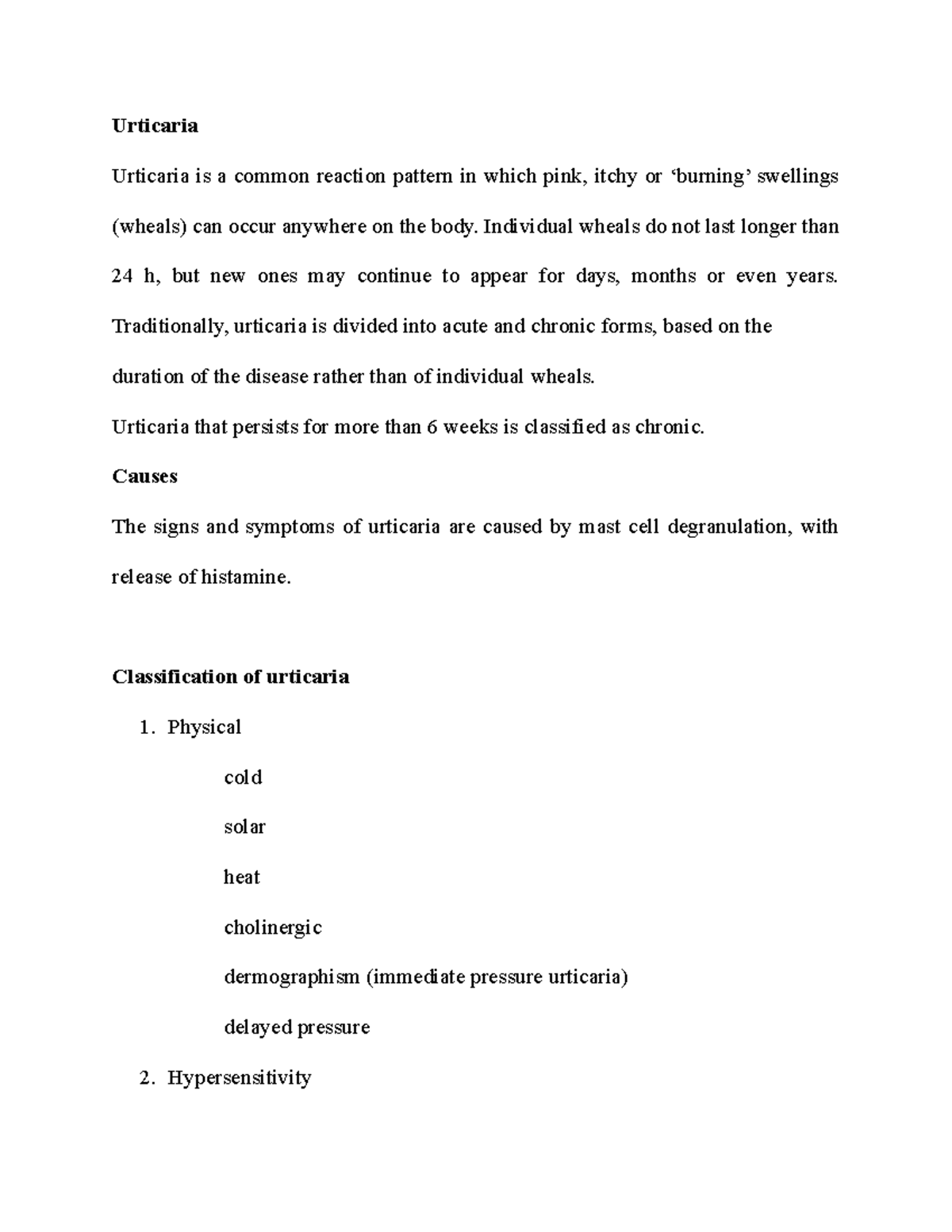 Urticaria - simple short note for easy learning - Urticaria Urticaria ...