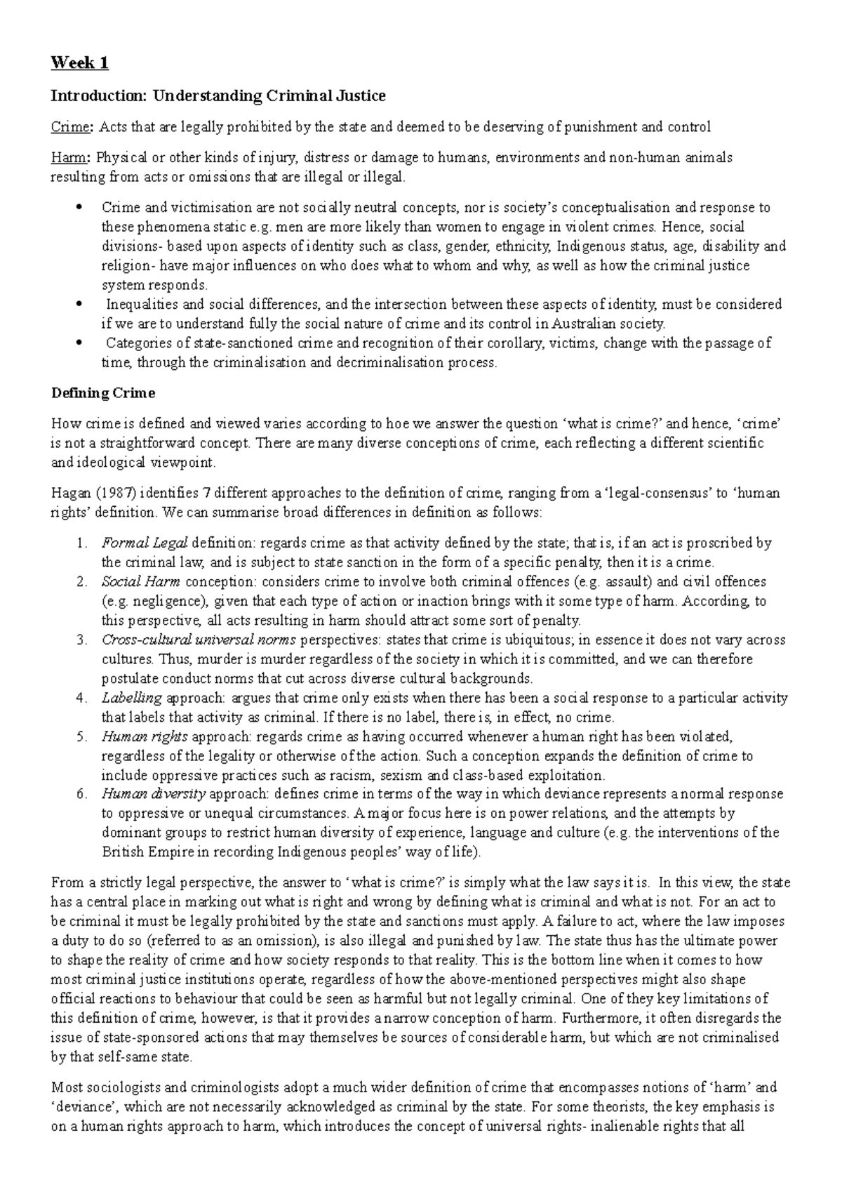 Textbook notes week 1 - Week 1 Introduction: Understanding Criminal ...
