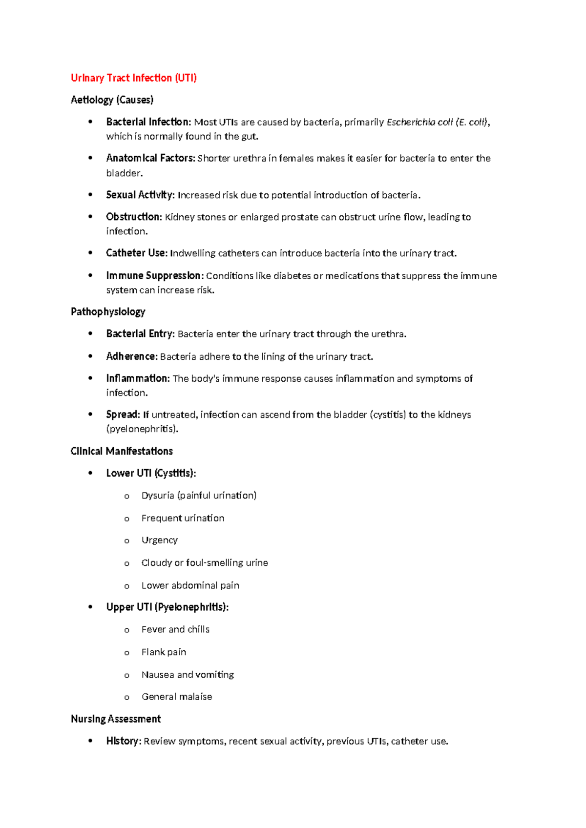 GMED CASE Study INFO - lecture notes - Urinary Tract Infection (UTI ...