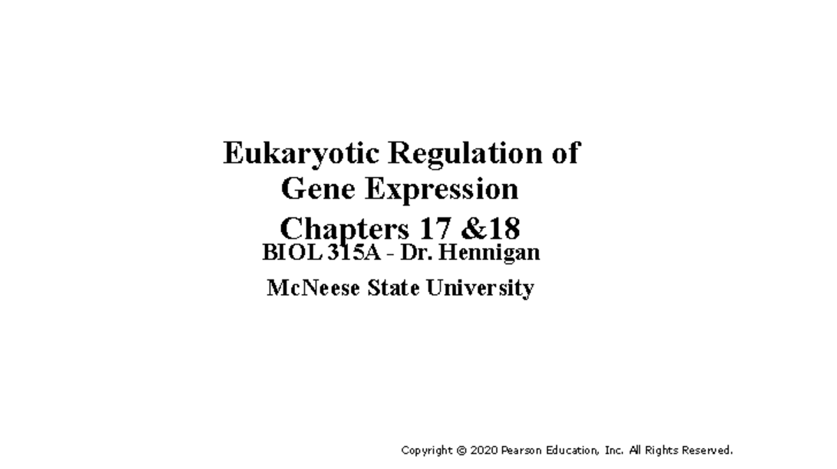 Lecture 13 - Notes - Eukaryotic Regulation Of Gene Expression Chapters ...