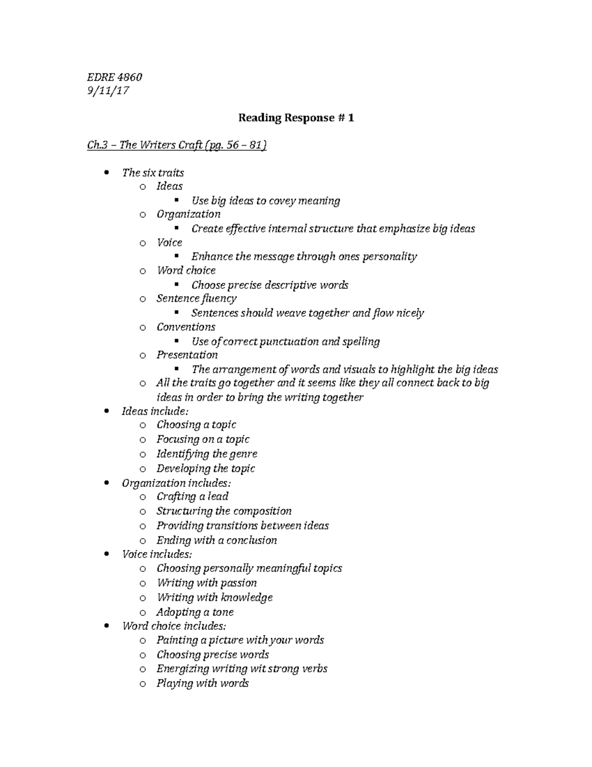 RR #3 - Reading Response - 3 - EDRE 4860 Reading Response 1 Ch The ...