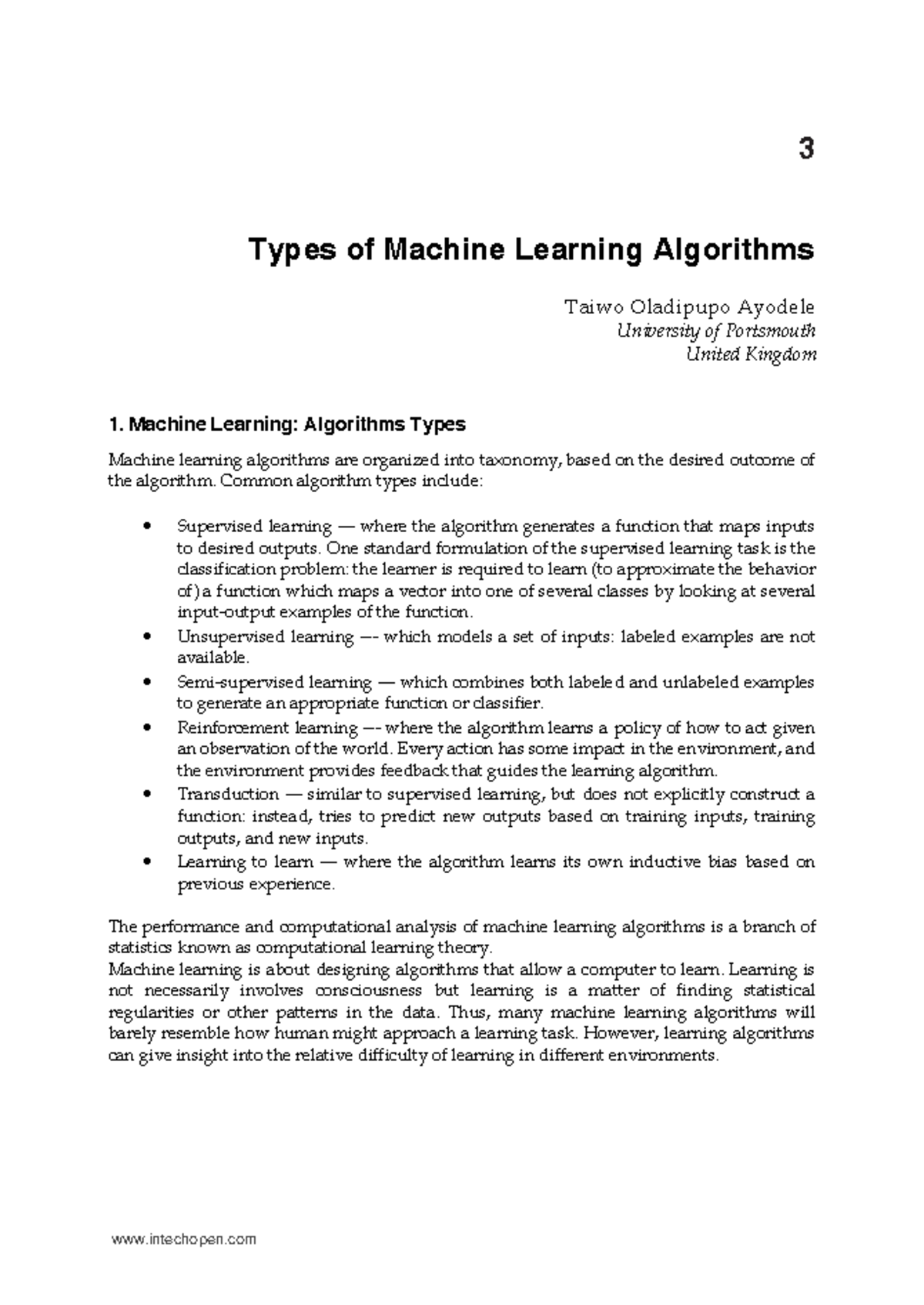 In Tech-Types of machine learning algorithms - Types of Machine ...