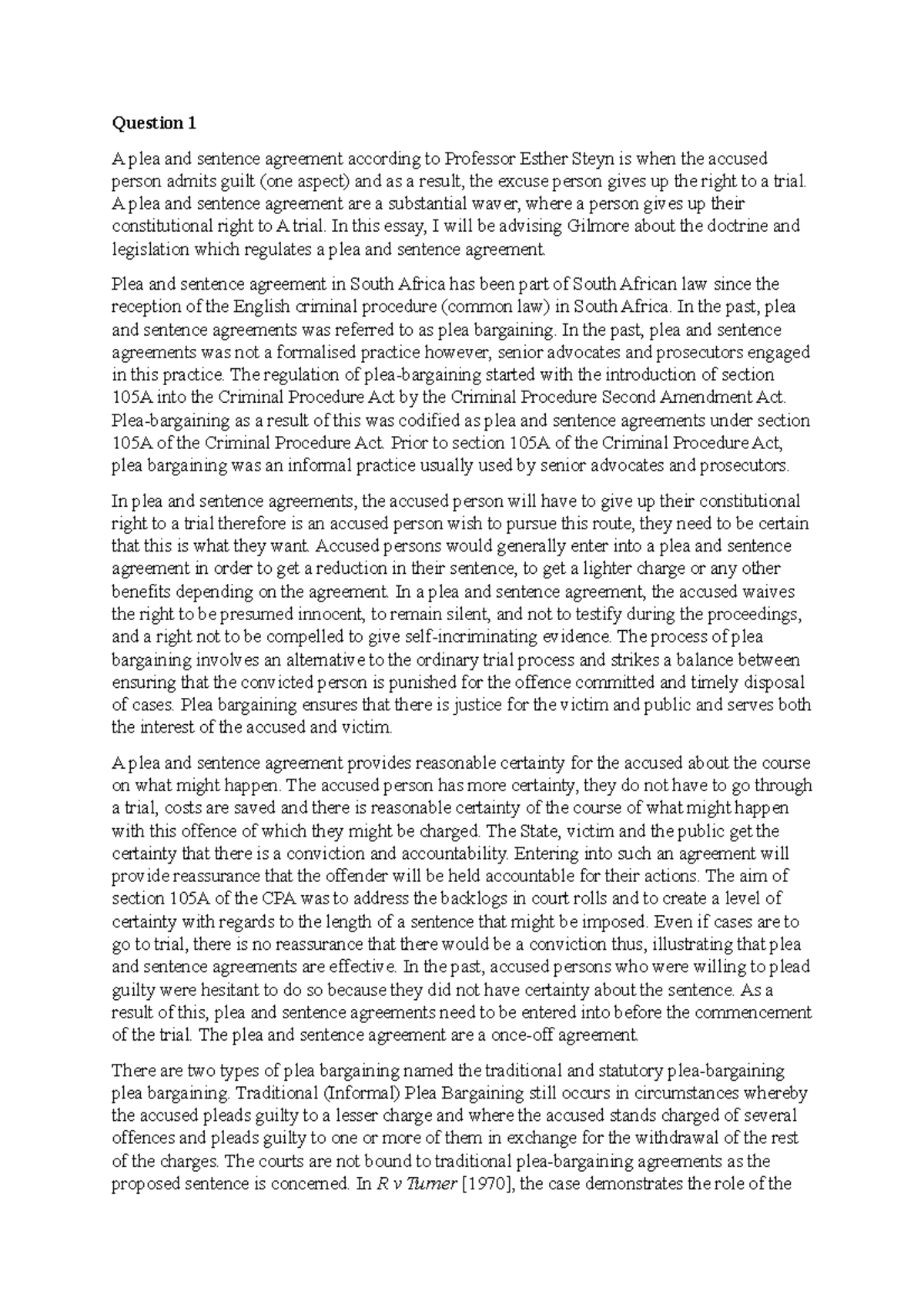 3866538 J Ahemed ADL Exam Question 1 A plea and sentence agreement