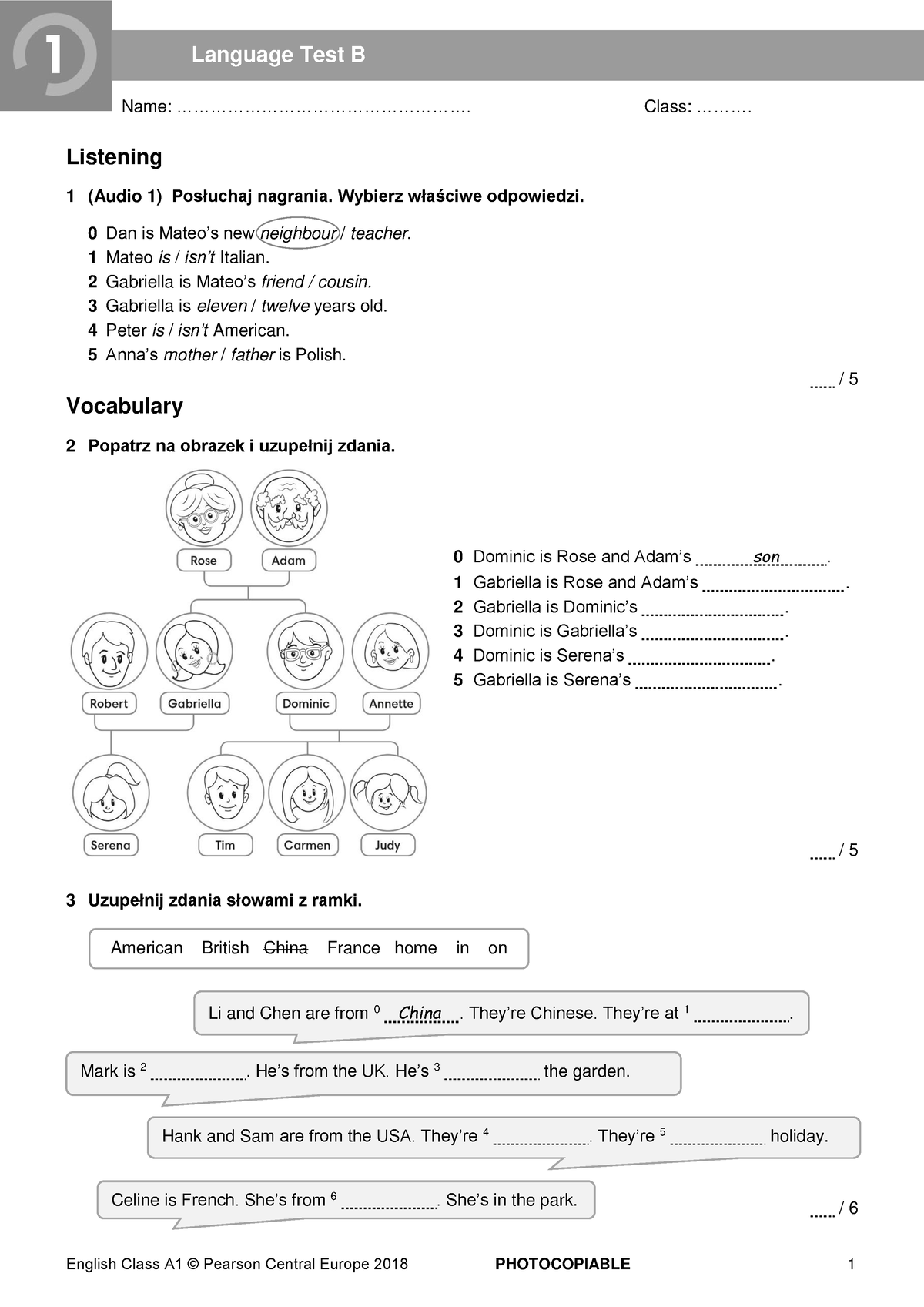 ECA1 Tests Language Test 1B New2018 - Name