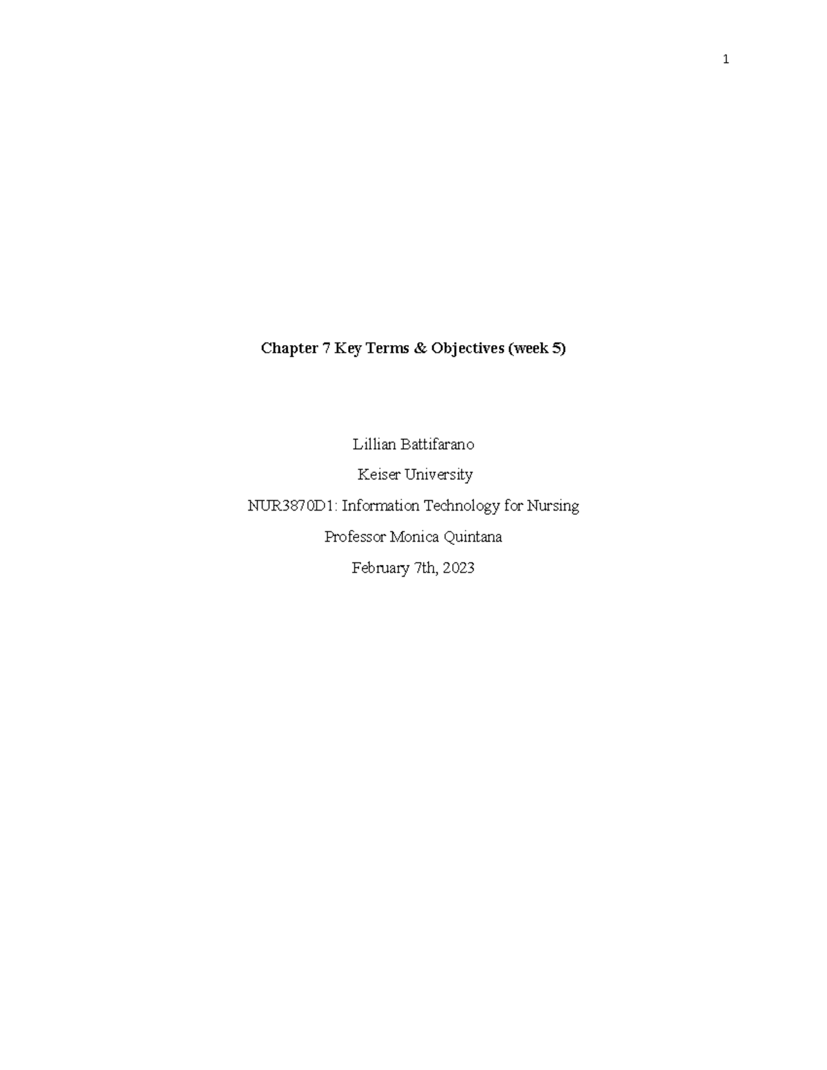 Chapter 7 Key Terms - Weekly - Chapter 7 Key Terms & Objectives (week 5 ...