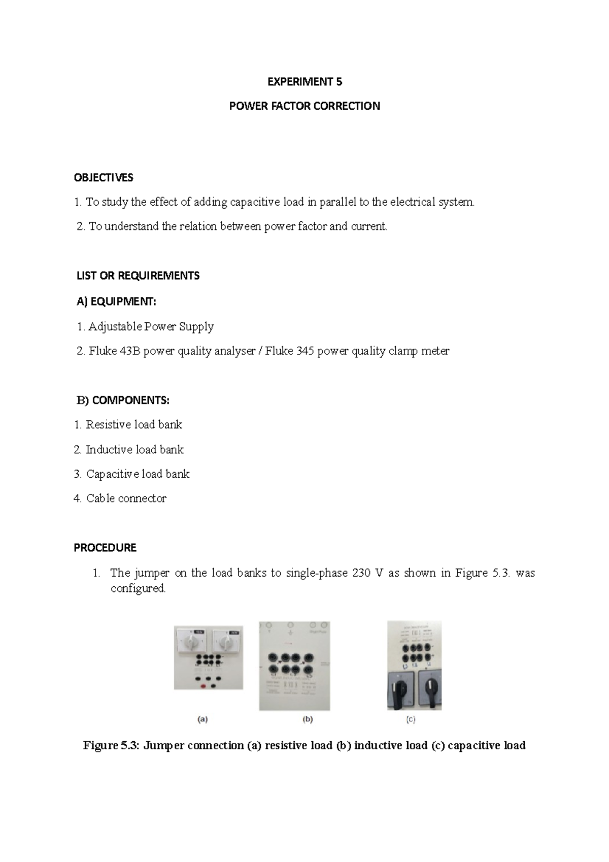 Experiment 5 power factor correction Fluid Mechanics UiTM Studocu