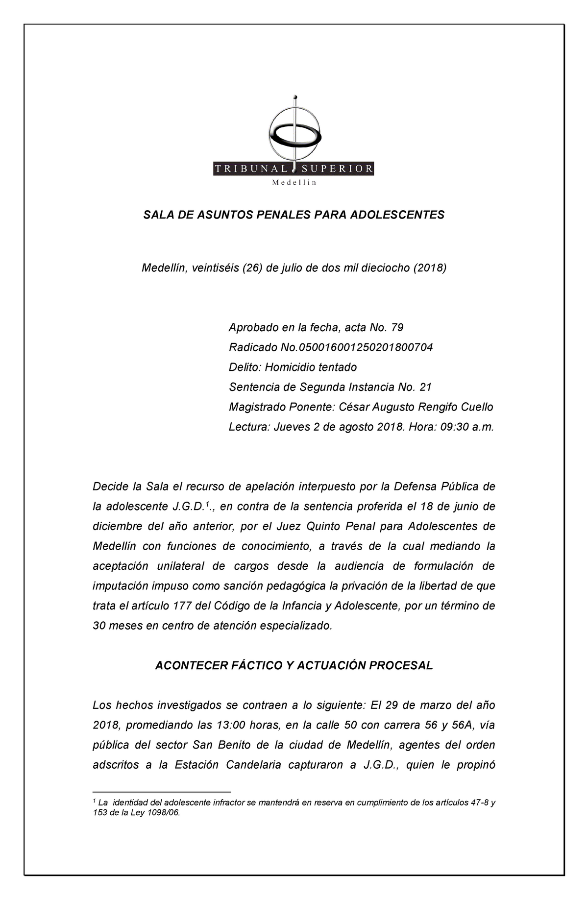 DECISION EN DERECHO PENAL ESPECIAL DE ADOLESCENTES - SALA DE ASUNTOS ...